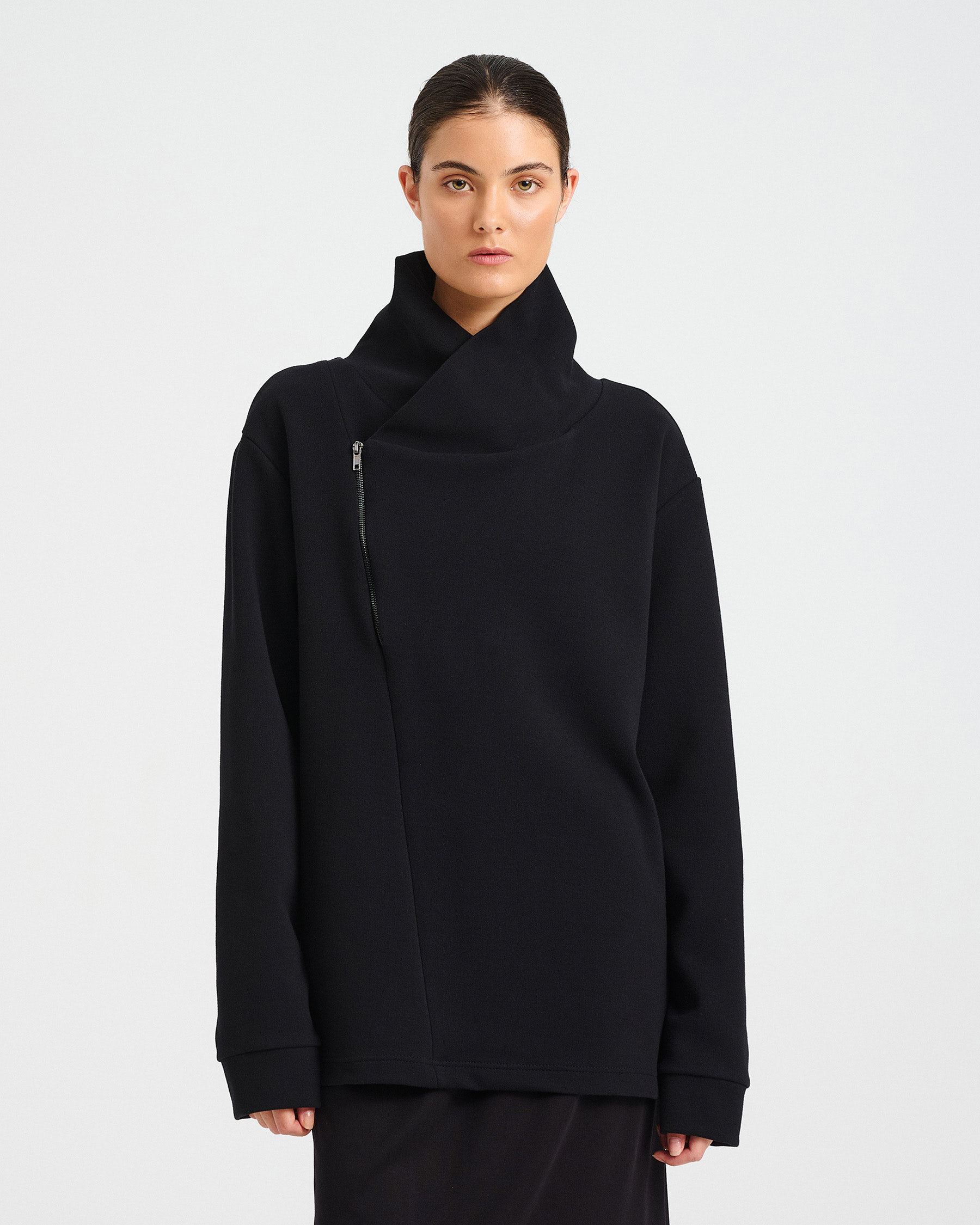 Cotton Punto di Roma Top with Off-Centre Zip - 001541663 - image 5