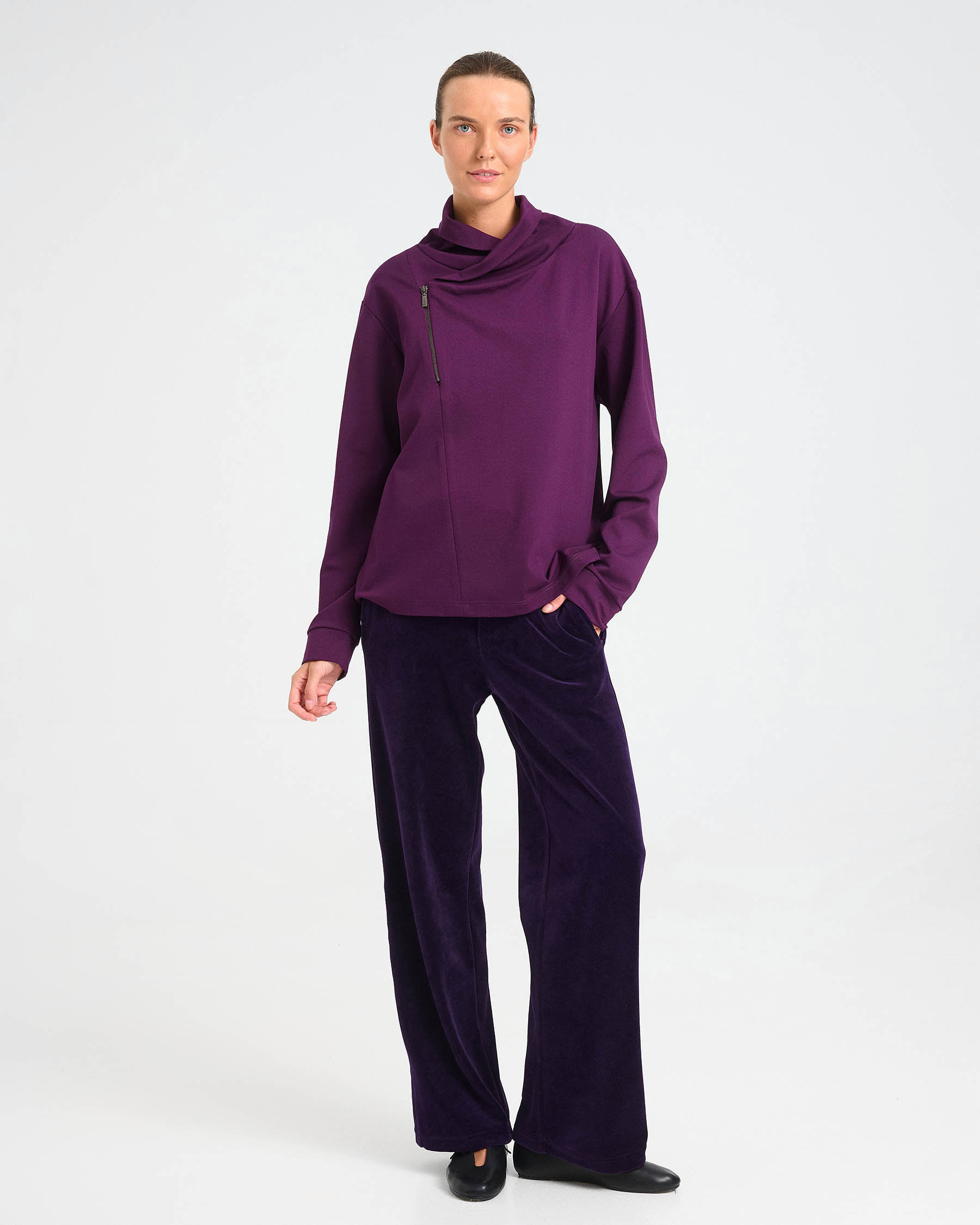 Cotton Punto di Roma Top with Off-Centre Zip - 001541663 - image 1