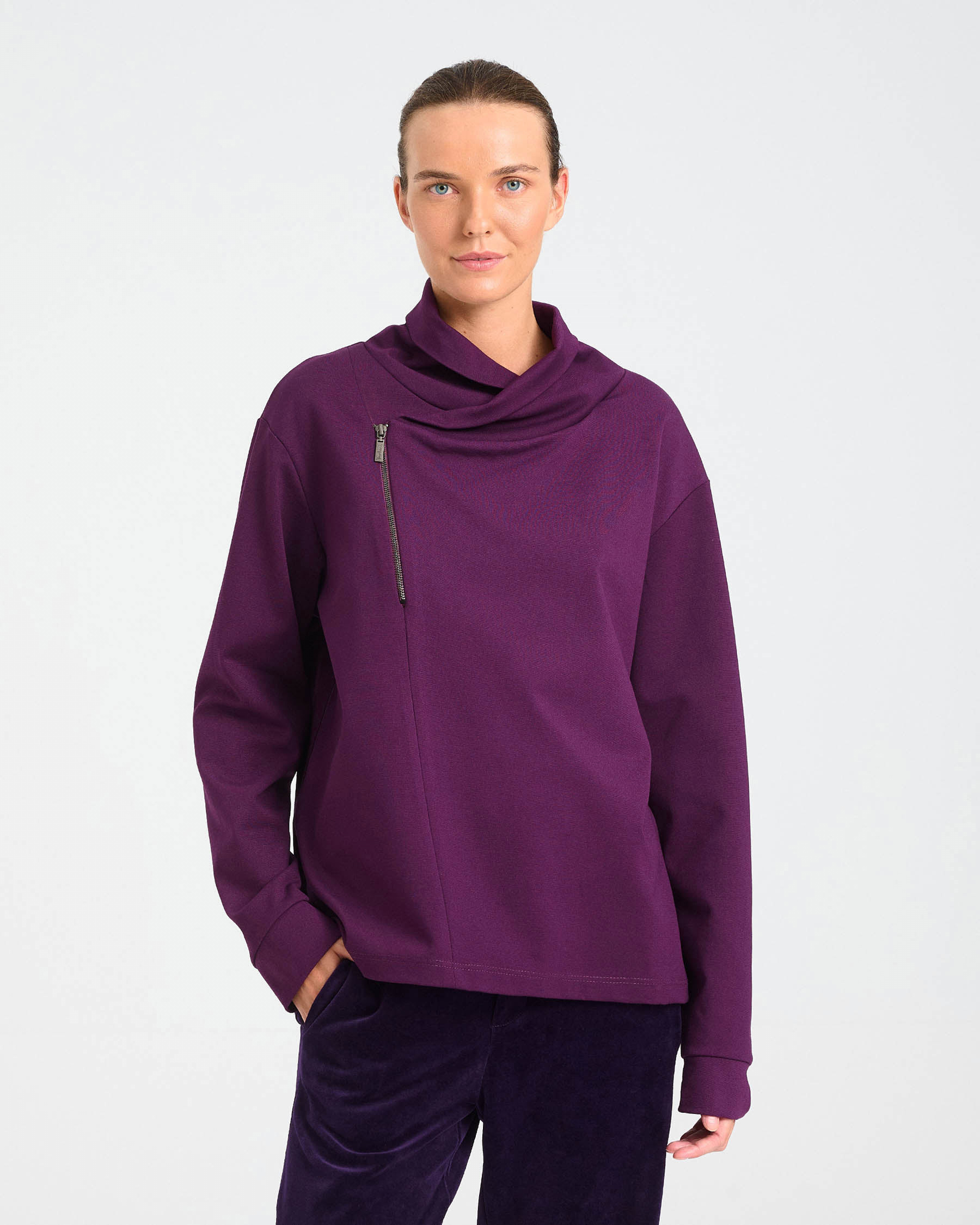 Cotton Punto di Roma Top with Off-Centre Zip - 001541663 - image 2