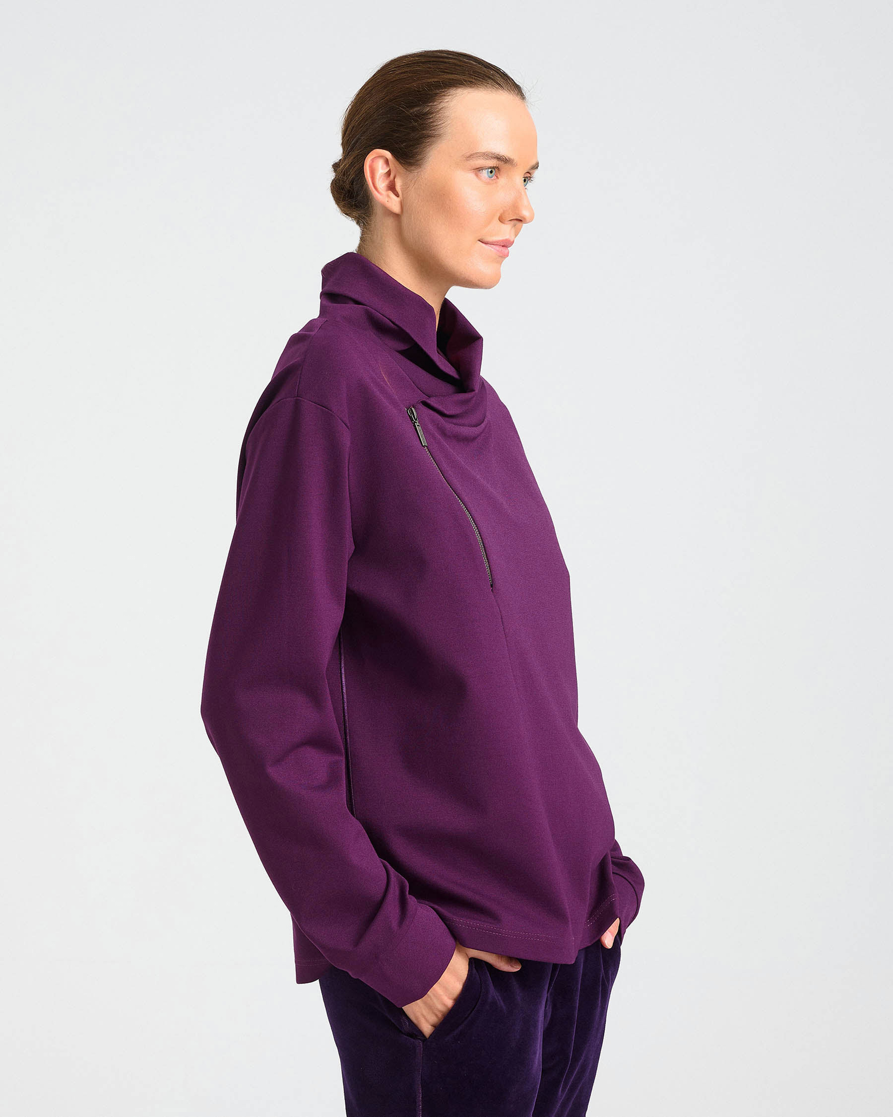 Cotton Punto di Roma Top with Off-Centre Zip - 001541663 - image 3