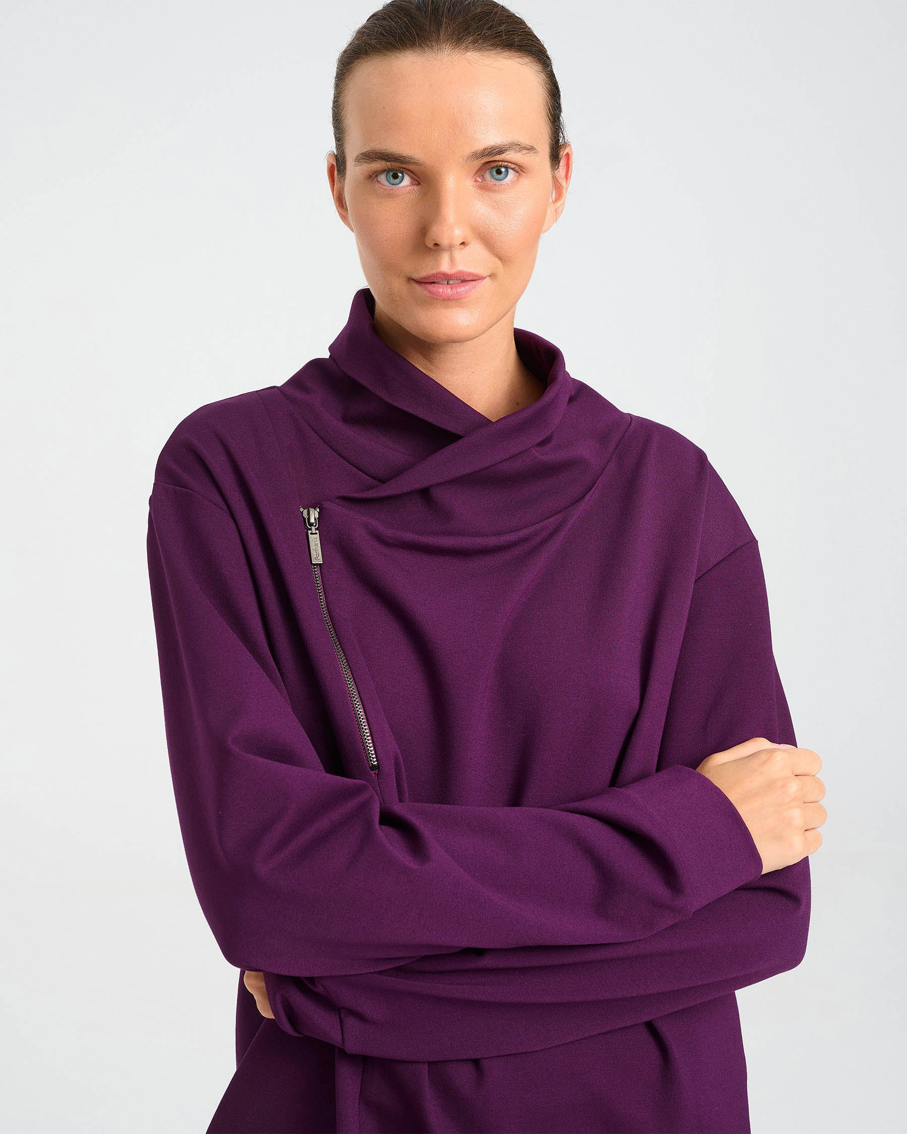 Cotton Punto di Roma Top with Off-Centre Zip - 001541663 - image 4