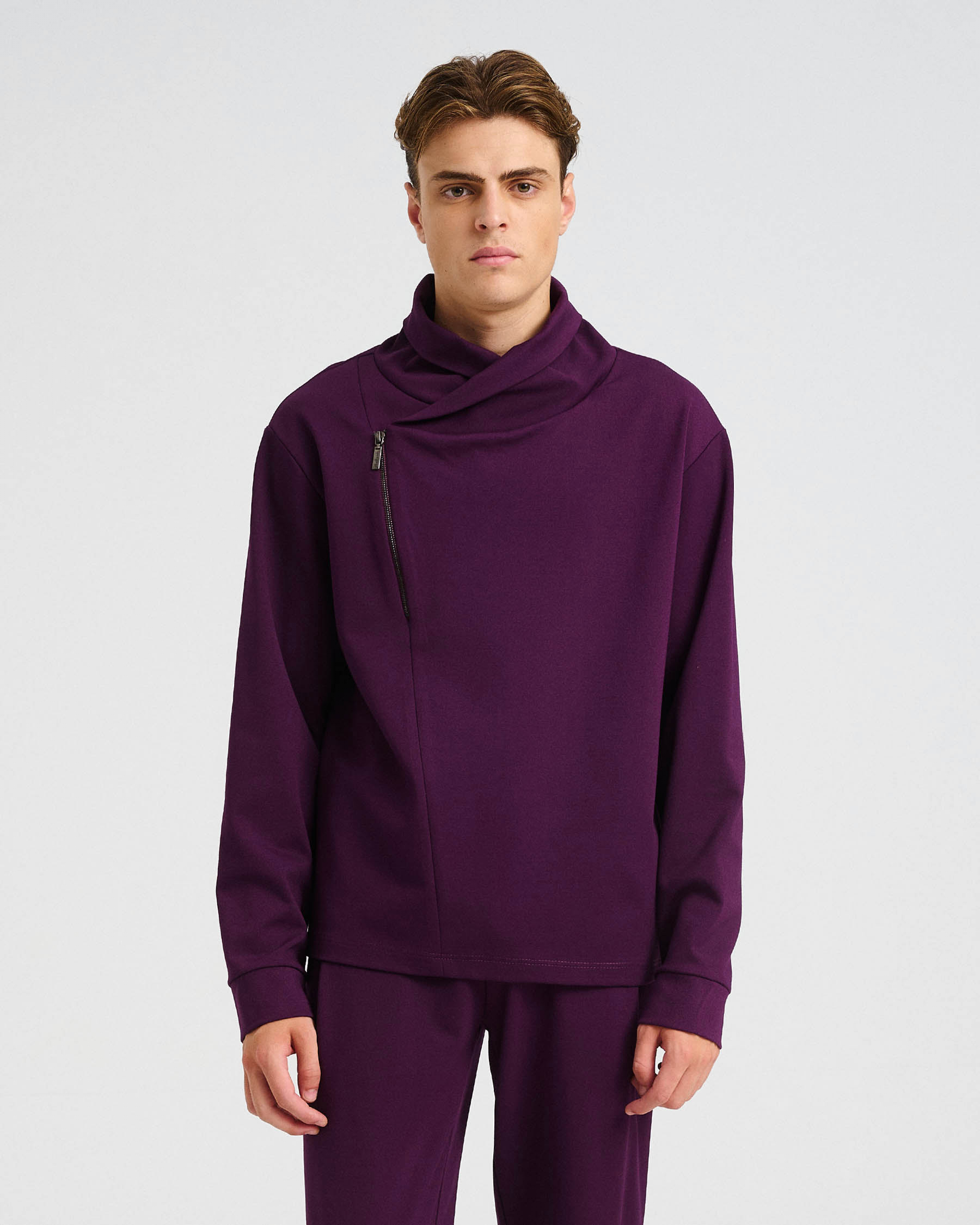 Cotton Punto di Roma Top with Off-Centre Zip - 001541663m - image 2