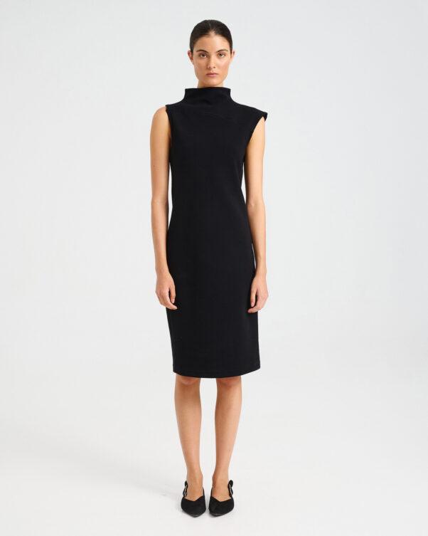 Knee-Length Cotton Punto di Roma Dress with Funnel Neck - 001545780 - image 1