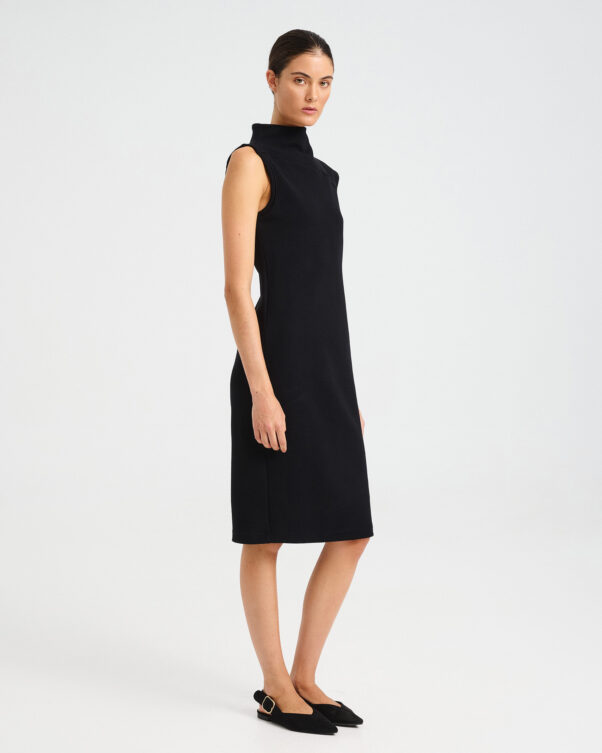 Knee-Length Cotton Punto di Roma Dress with Funnel Neck - 001545780 - image 2