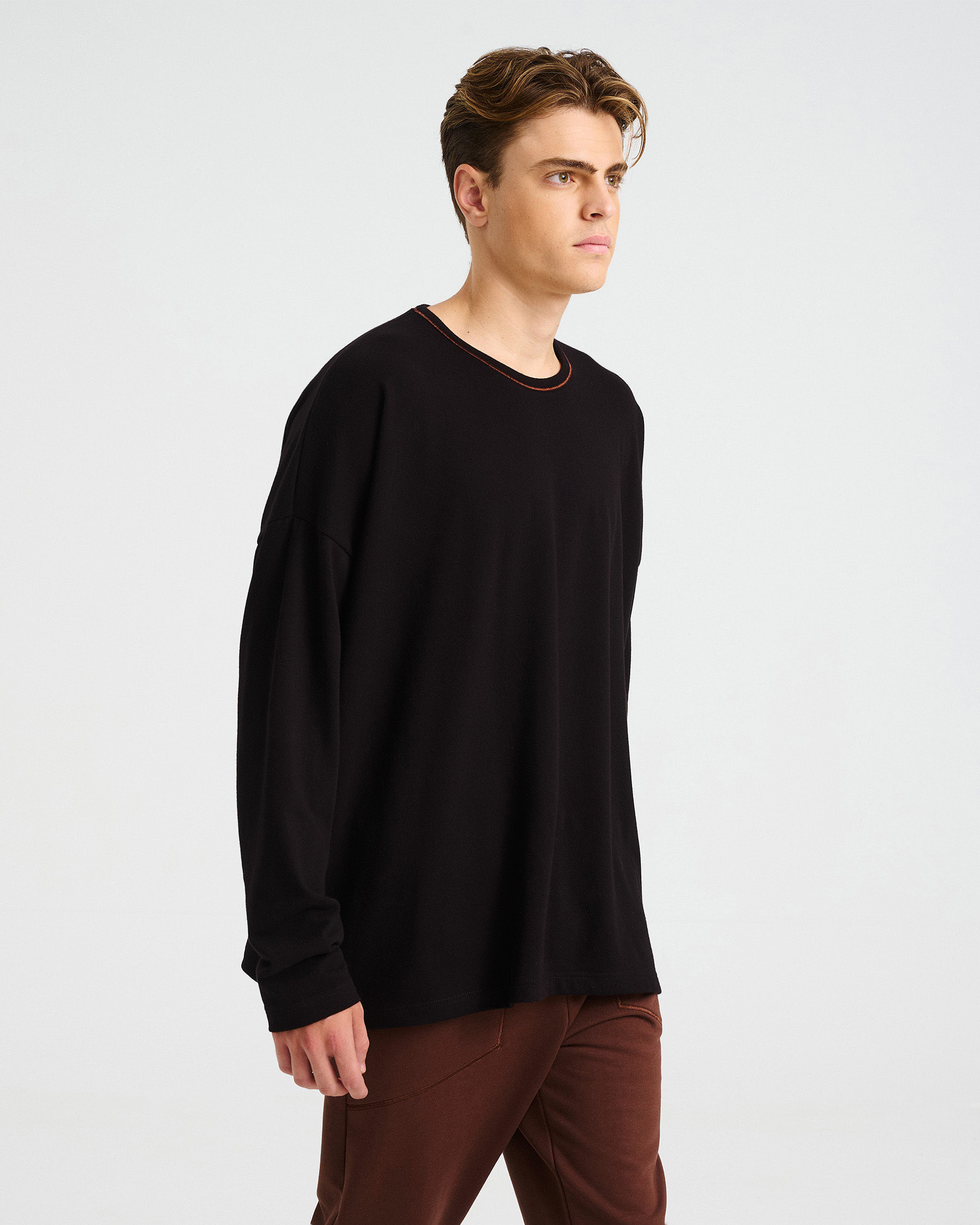 Oversized Long-Sleeved Bio Cotton Top - 001581053m - image 3
