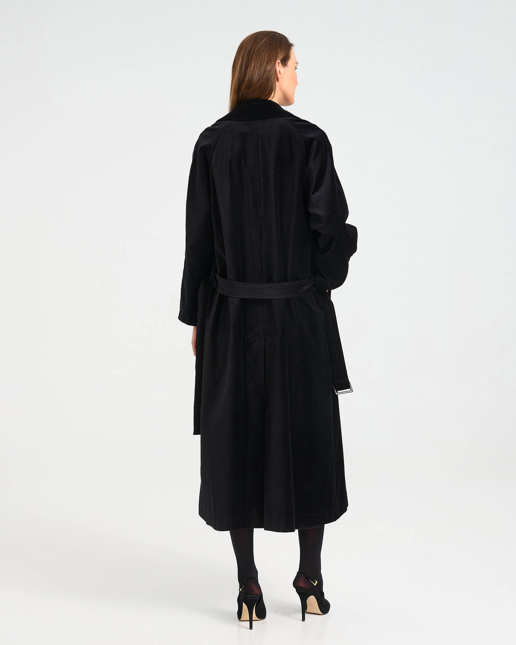 Long Double-Breasted Velvet Trench Coat - 002002615 - image 5