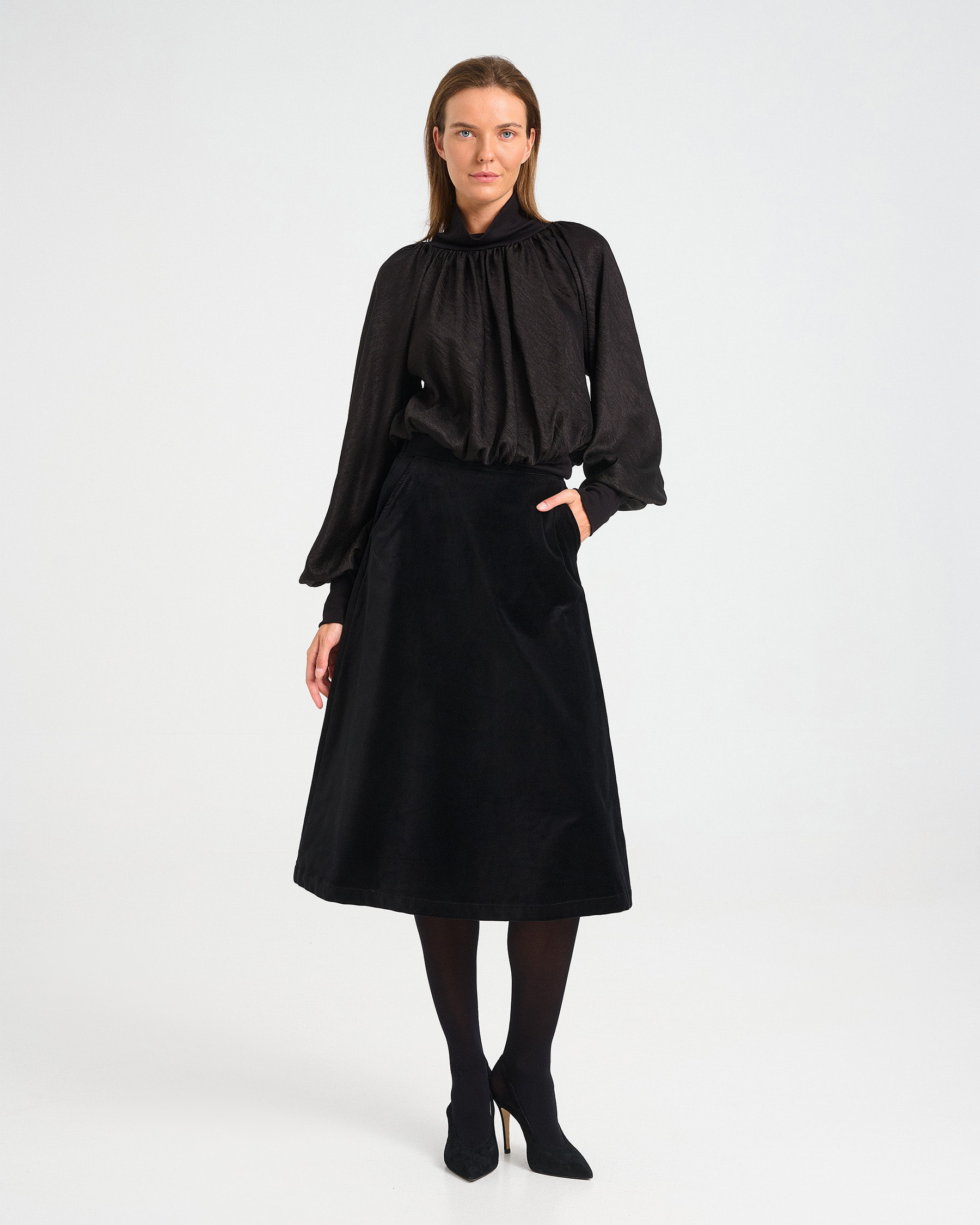 A-Line Velvet Midi Skirt - 002004177 - image 1