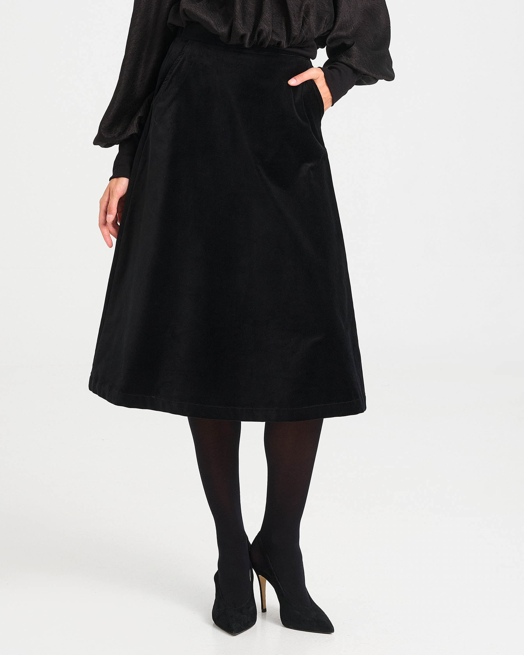 A-Line Velvet Midi Skirt - 002004177 - image 2