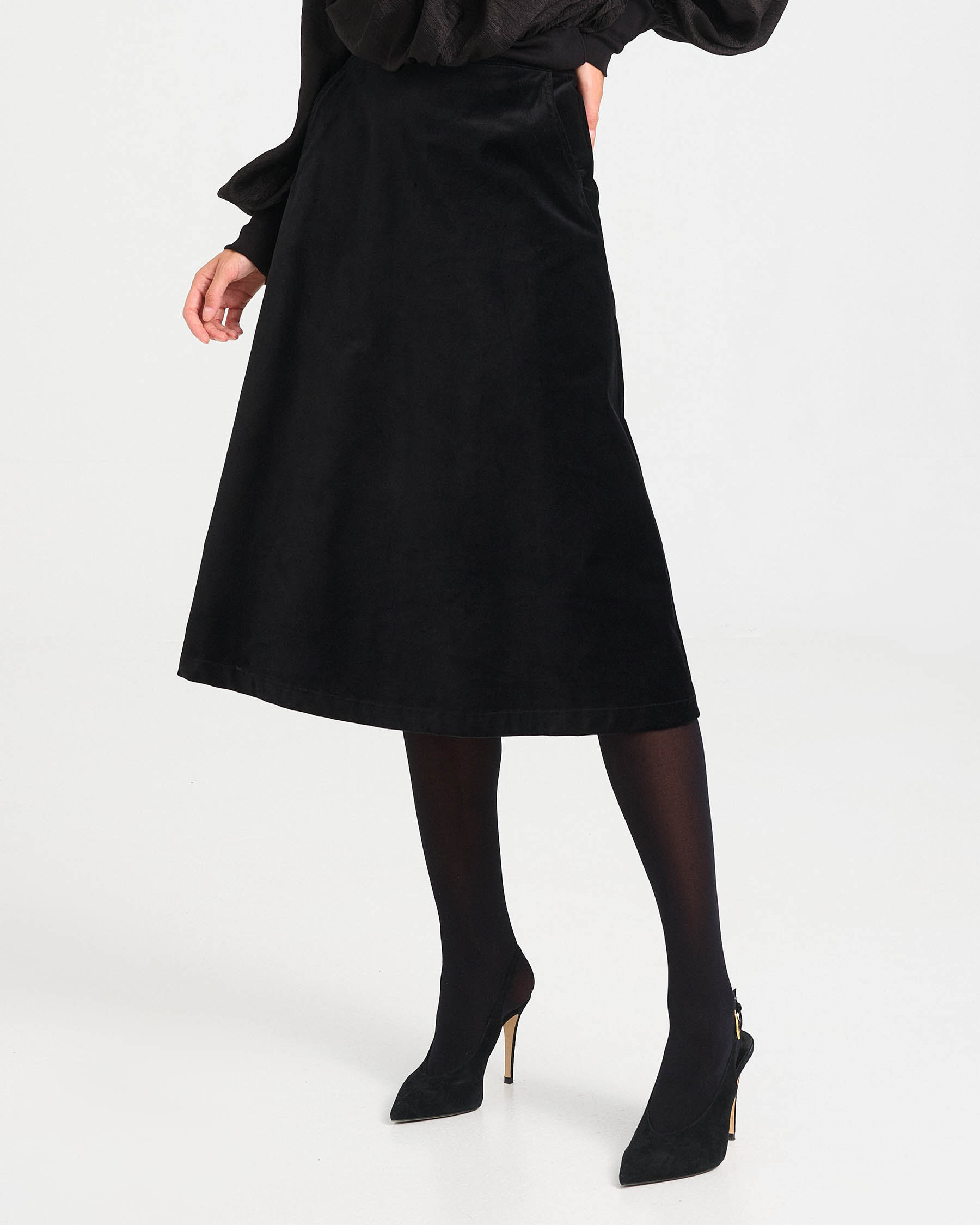 A-Line Velvet Midi Skirt - 002004177 - image 3