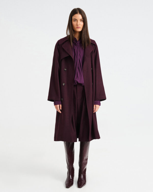 Knee-Length Wool-Cotton Blend Trench Coat - 002412602 - image 1