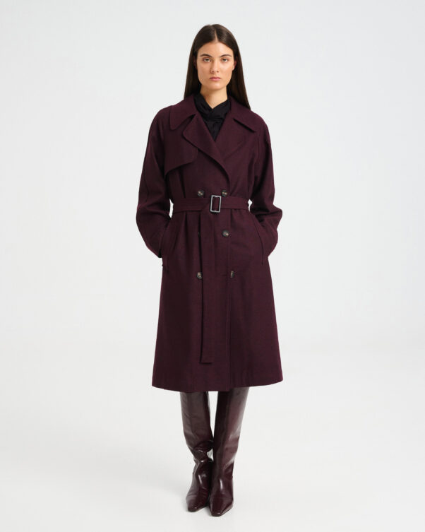 Knee-Length Wool-Cotton Blend Trench Coat - 002412602 - image 2