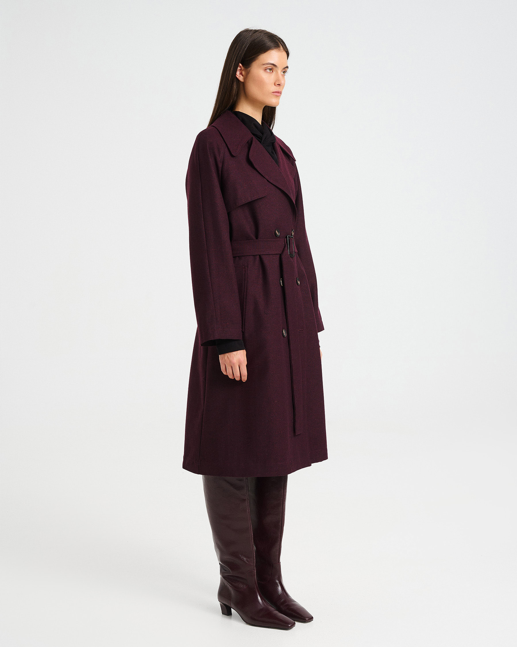 Knee-Length Wool-Cotton Blend Trench Coat - 002412602 - image 3