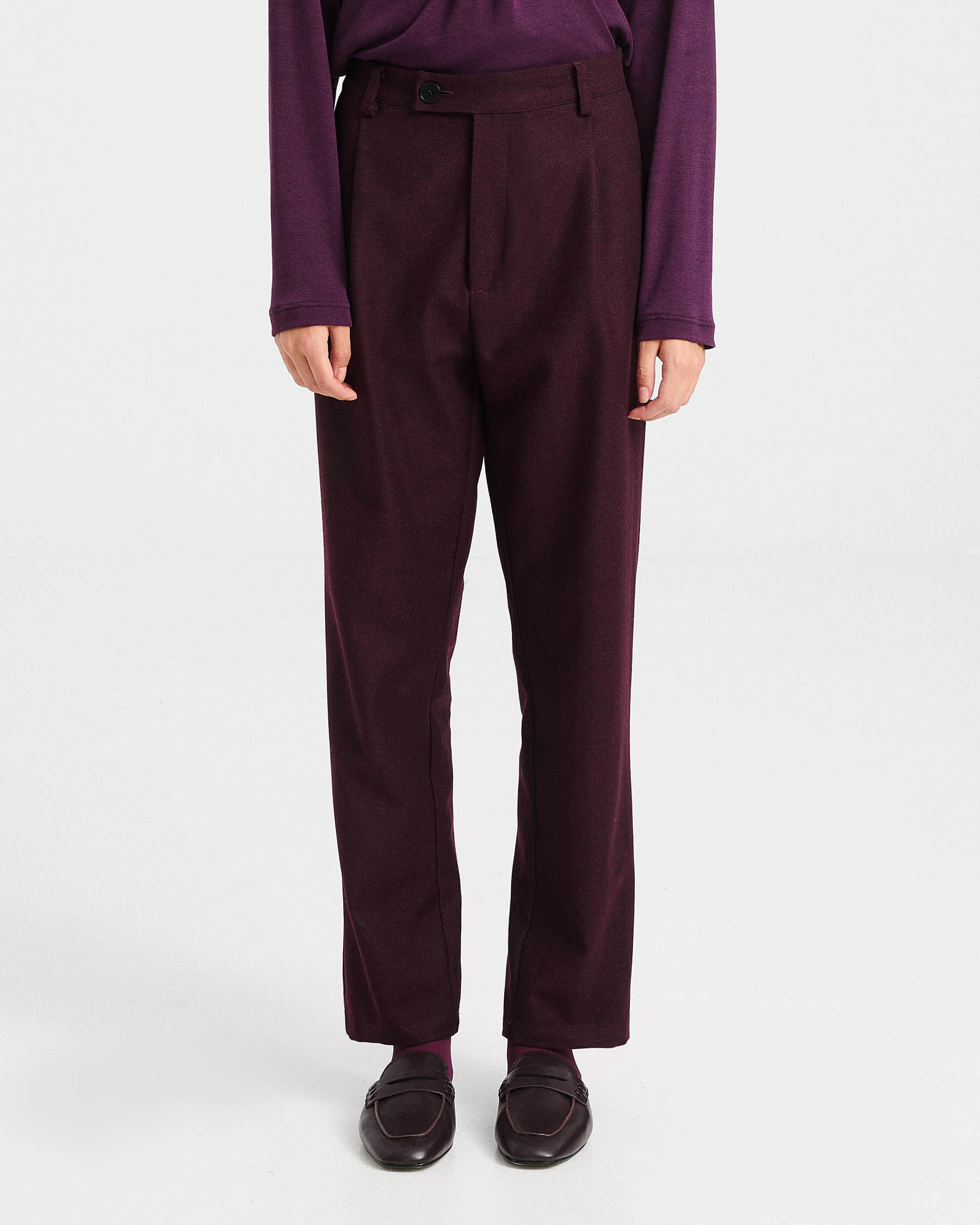 Tapered Wool-Cotton Blend Trousers with Pleats - 002413750 - image 4