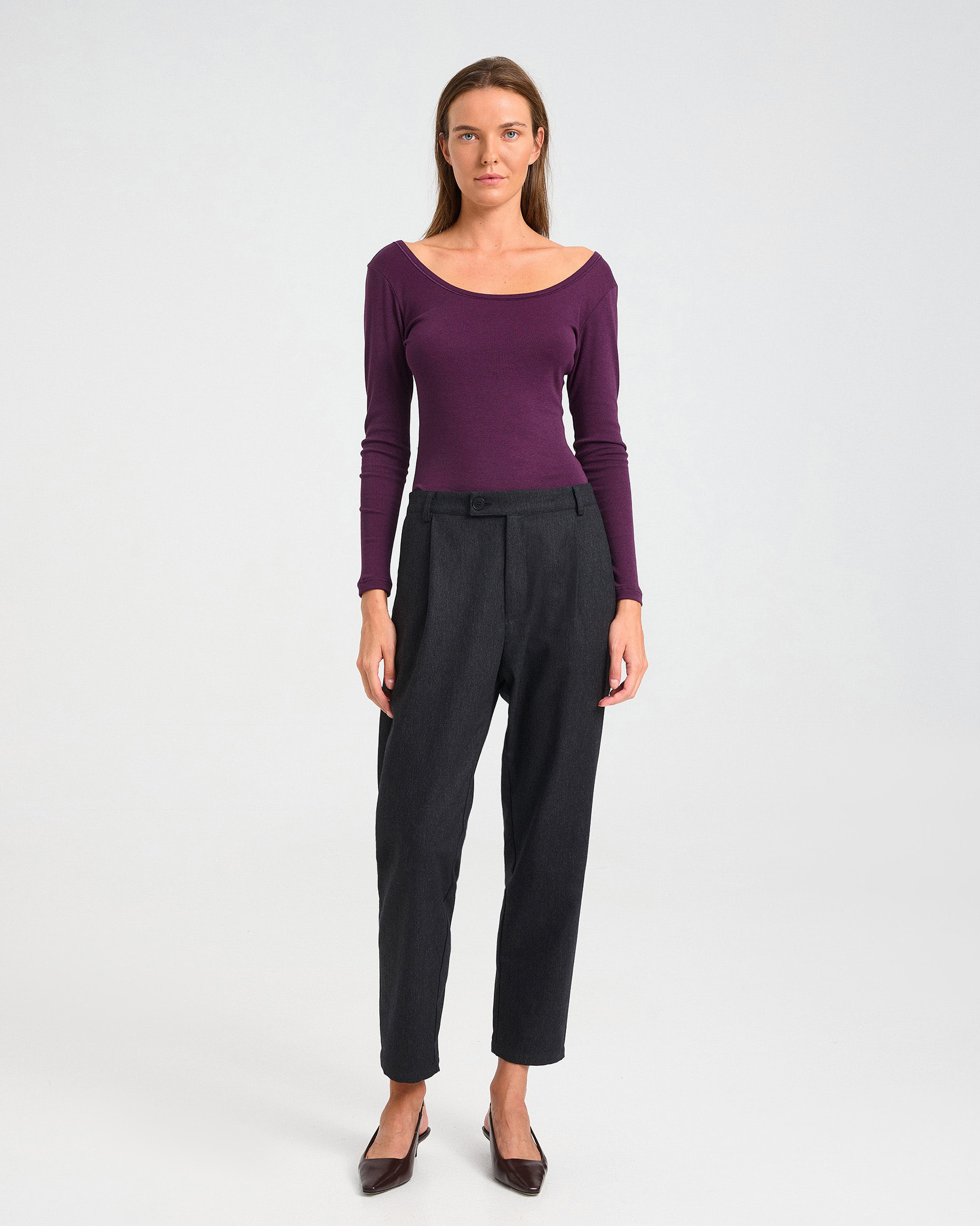 Tapered Wool-Cotton Blend Trousers with Pleats - 002413750 - image 1