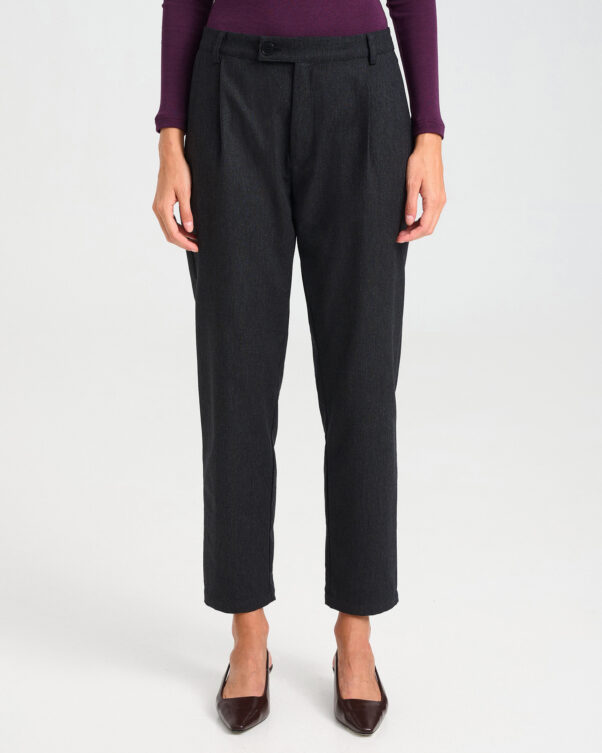 Tapered Wool-Cotton Blend Trousers with Pleats - 002413750 - image 2
