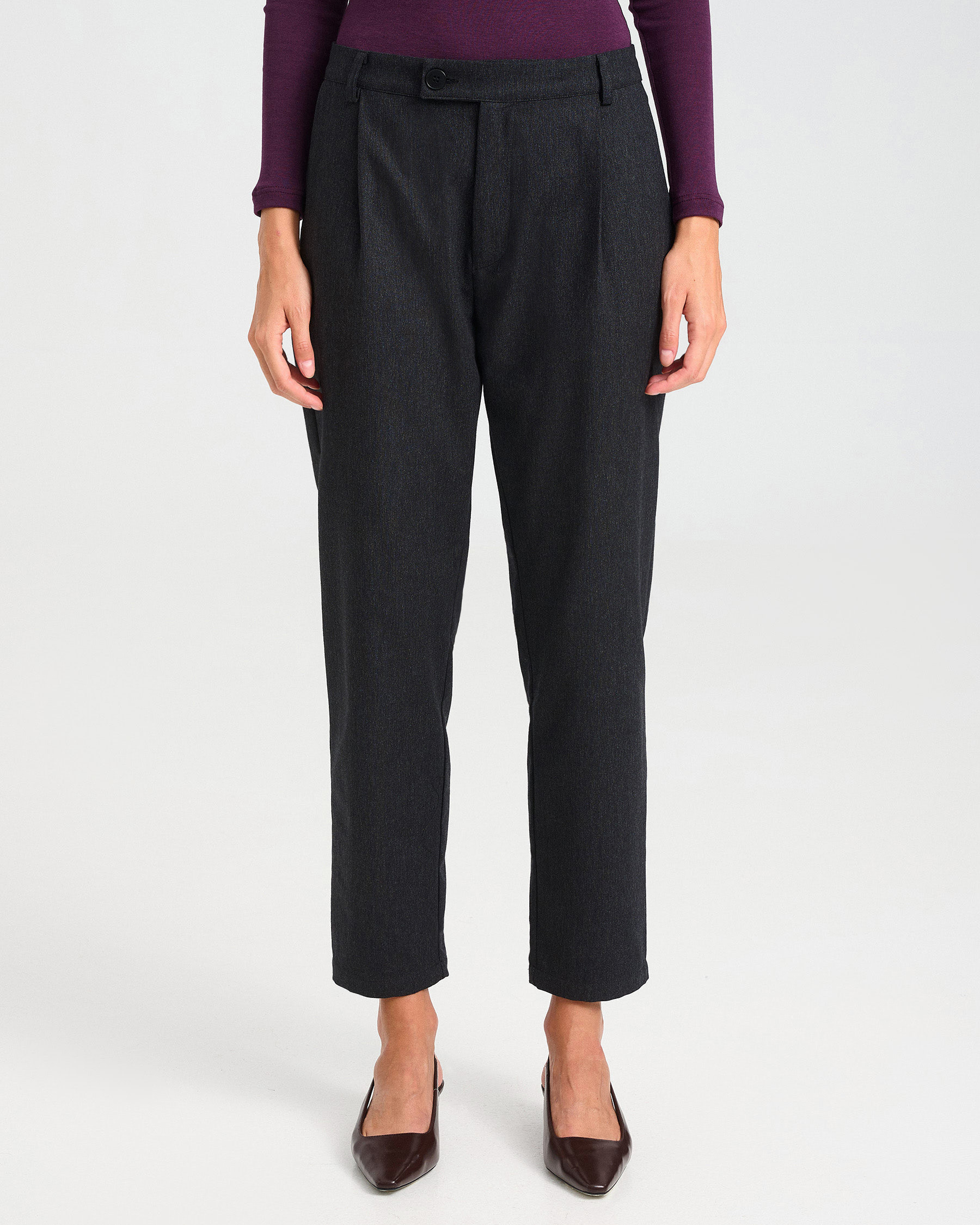Tapered Wool-Cotton Blend Trousers with Pleats - 002413750 - image 2