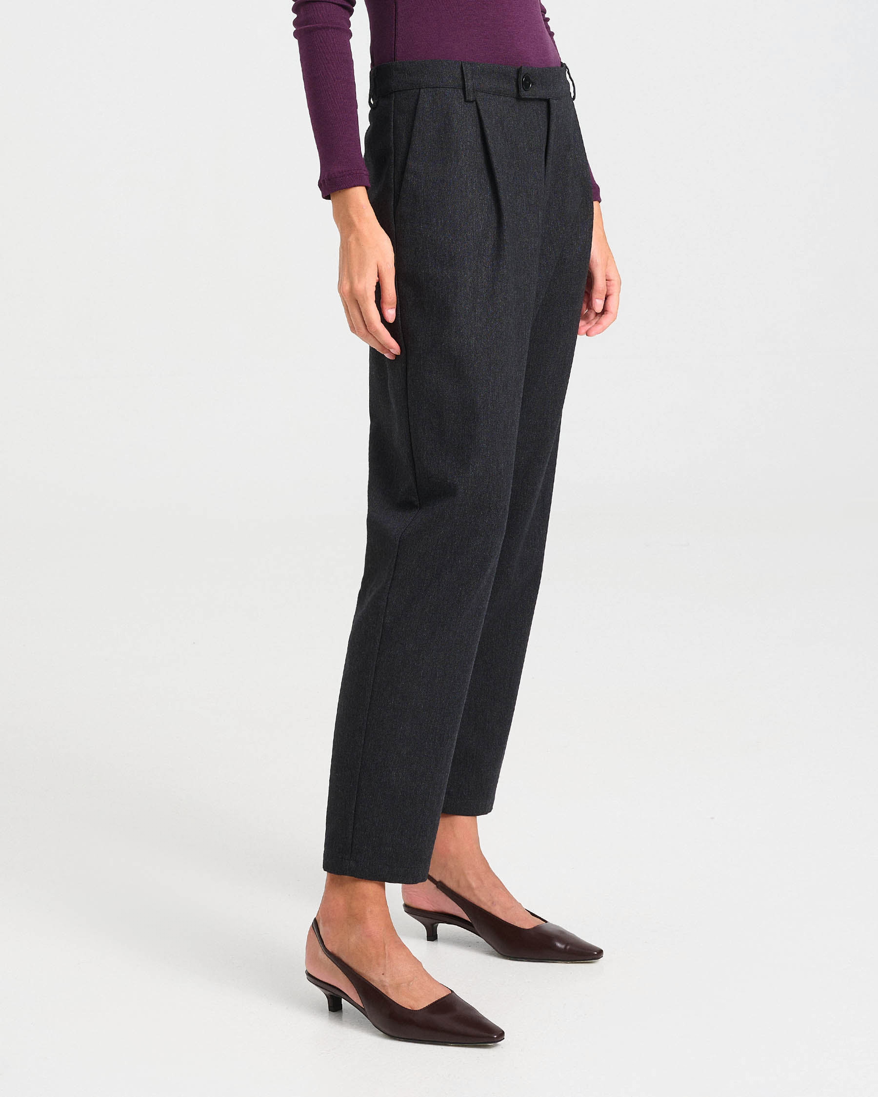 Tapered Wool-Cotton Blend Trousers with Pleats - 002413750 - image 3
