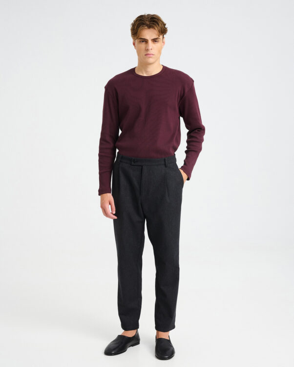 Tapered Wool-Cotton Blend Trousers with Pleats - 002413750m - image 1