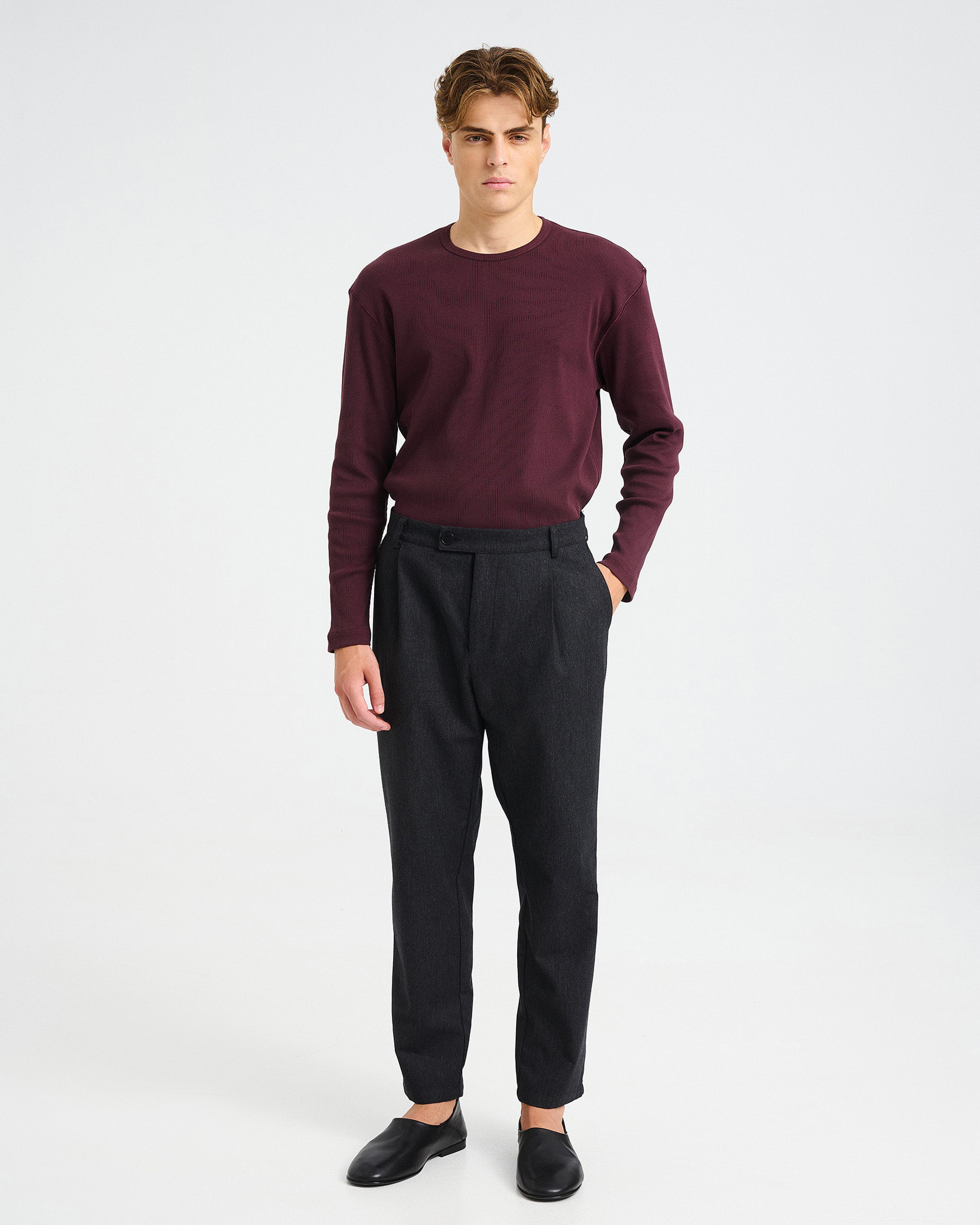 Tapered Wool-Cotton Blend Trousers with Pleats - 002413750m - image 1