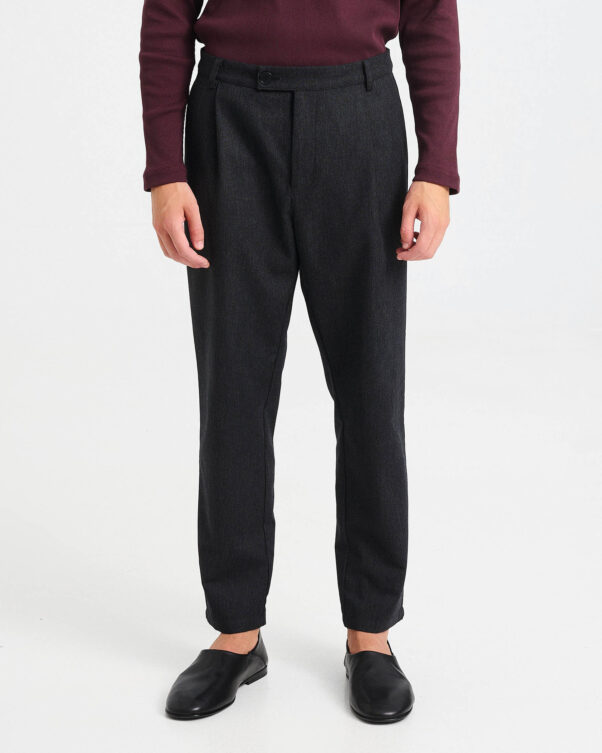 Tapered Wool-Cotton Blend Trousers with Pleats - 002413750m - image 2
