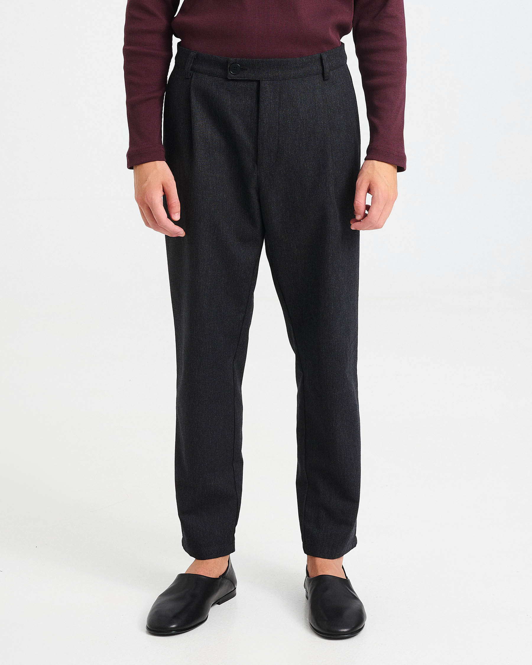 Tapered Wool-Cotton Blend Trousers with Pleats - 002413750m - image 2