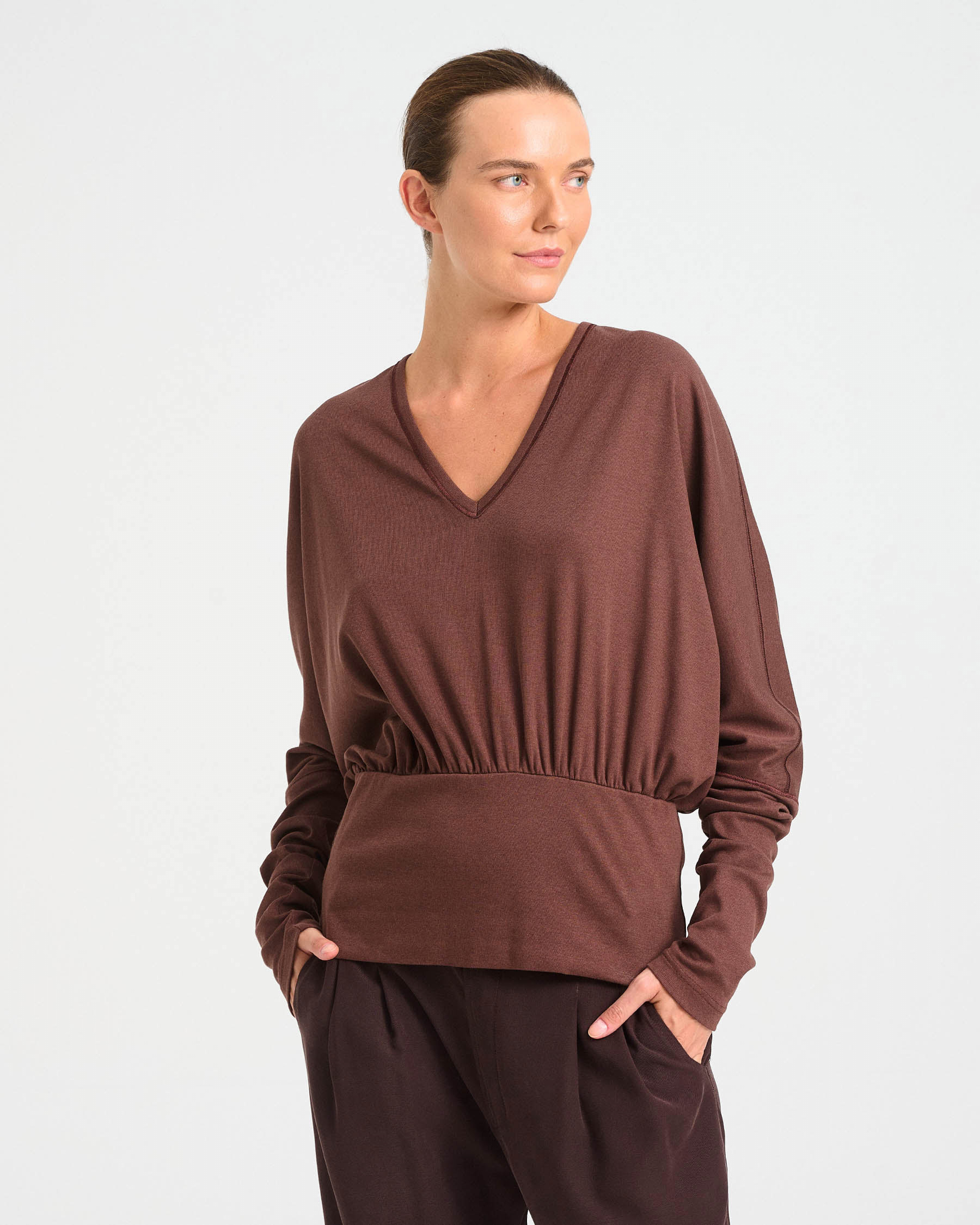Bamboo and Cotton Top with Deep V-Neck - 004051113 - image 4