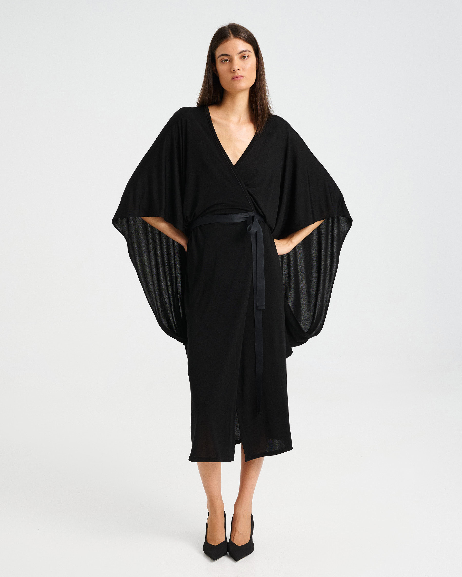 Viscose Midi Dress with Cape - 006505170 - image 1