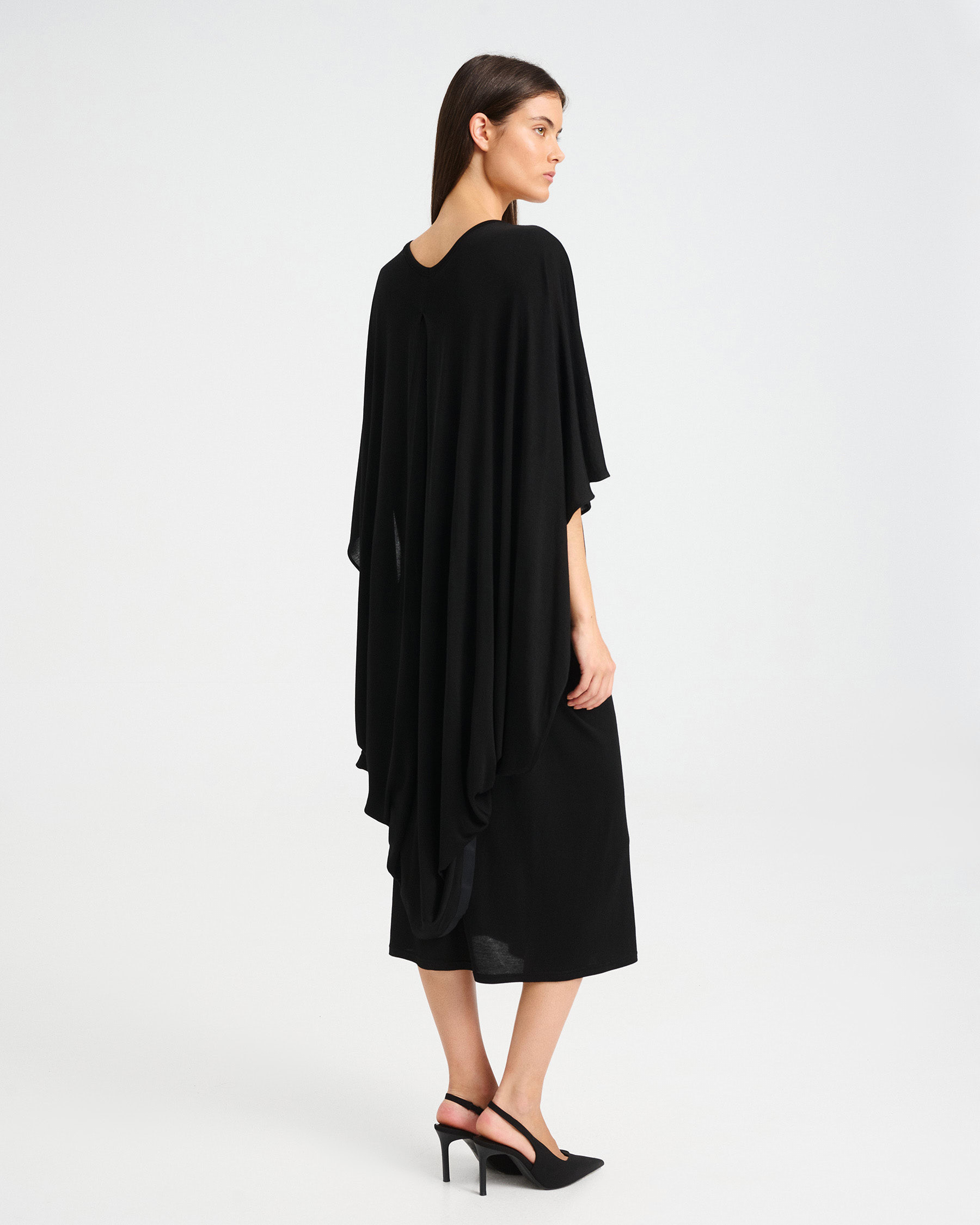 Viscose Midi Dress with Cape - 006505170 - image 3