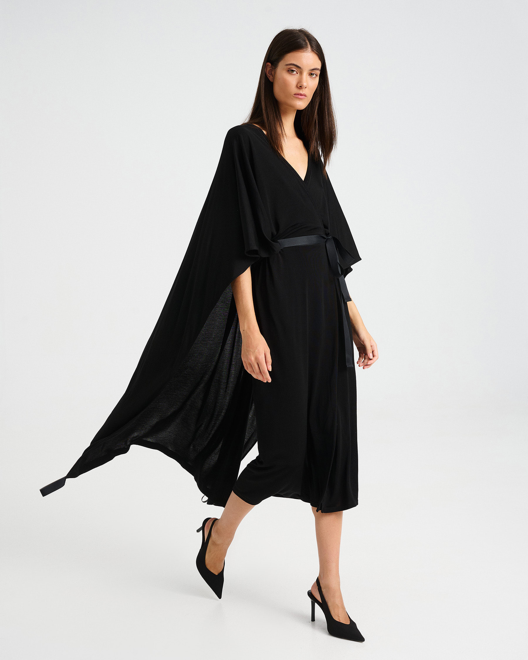Viscose Midi Dress with Cape - 006505170 - image 5