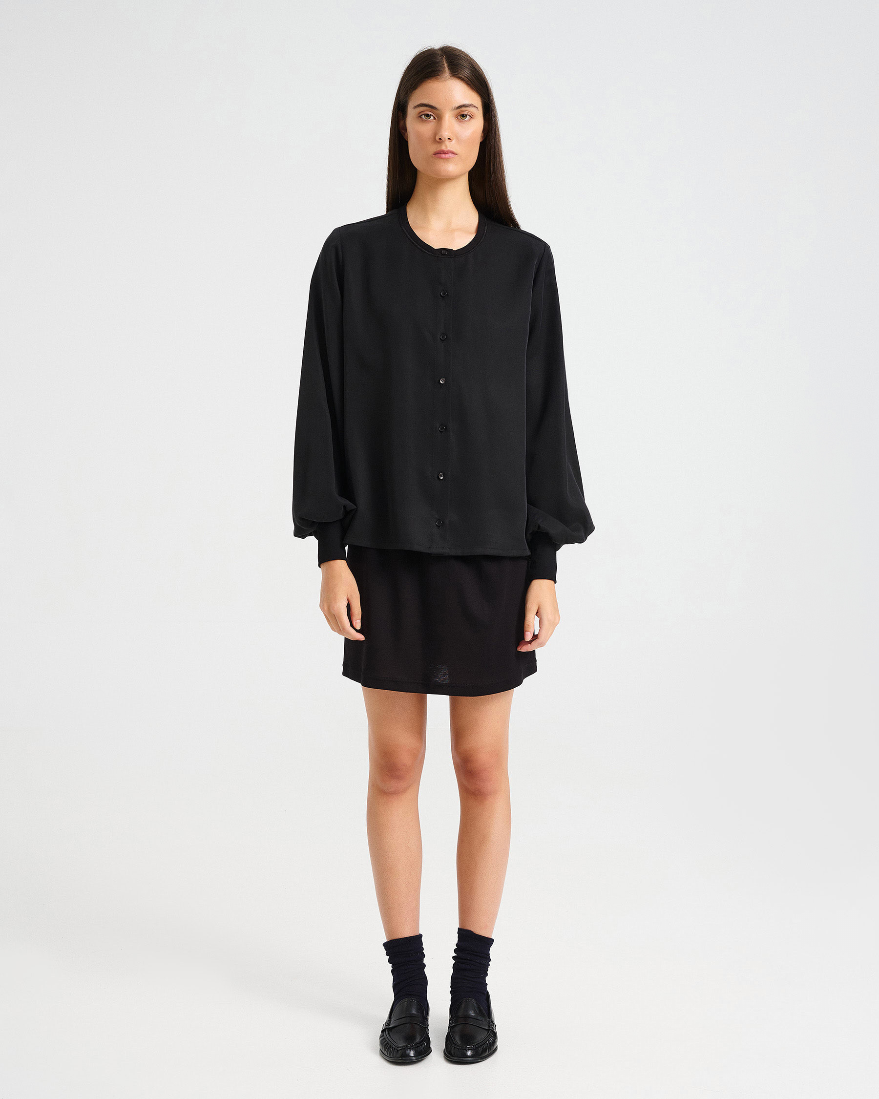 Viscose Button-Front Top with Cuffed Sleeves - 006692526 - image 1