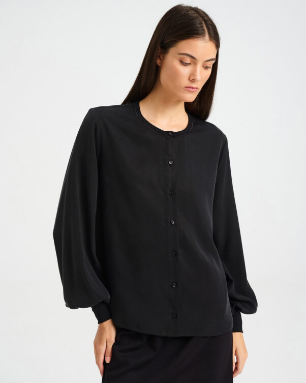 Viscose Button-Front Top with Cuffed Sleeves - 006692526 - image 2