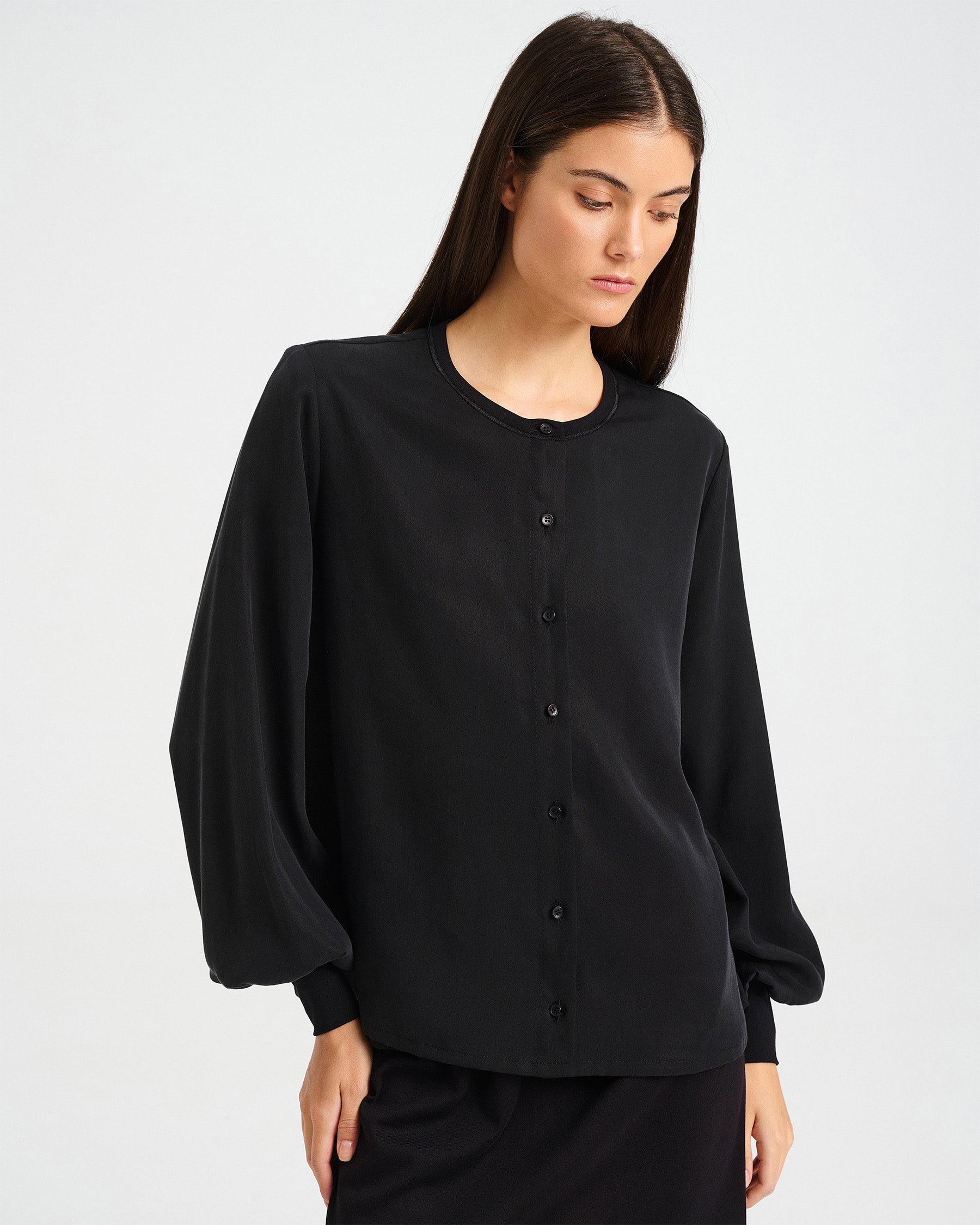 Viscose Button-Front Top with Cuffed Sleeves - 006692526 - image 2