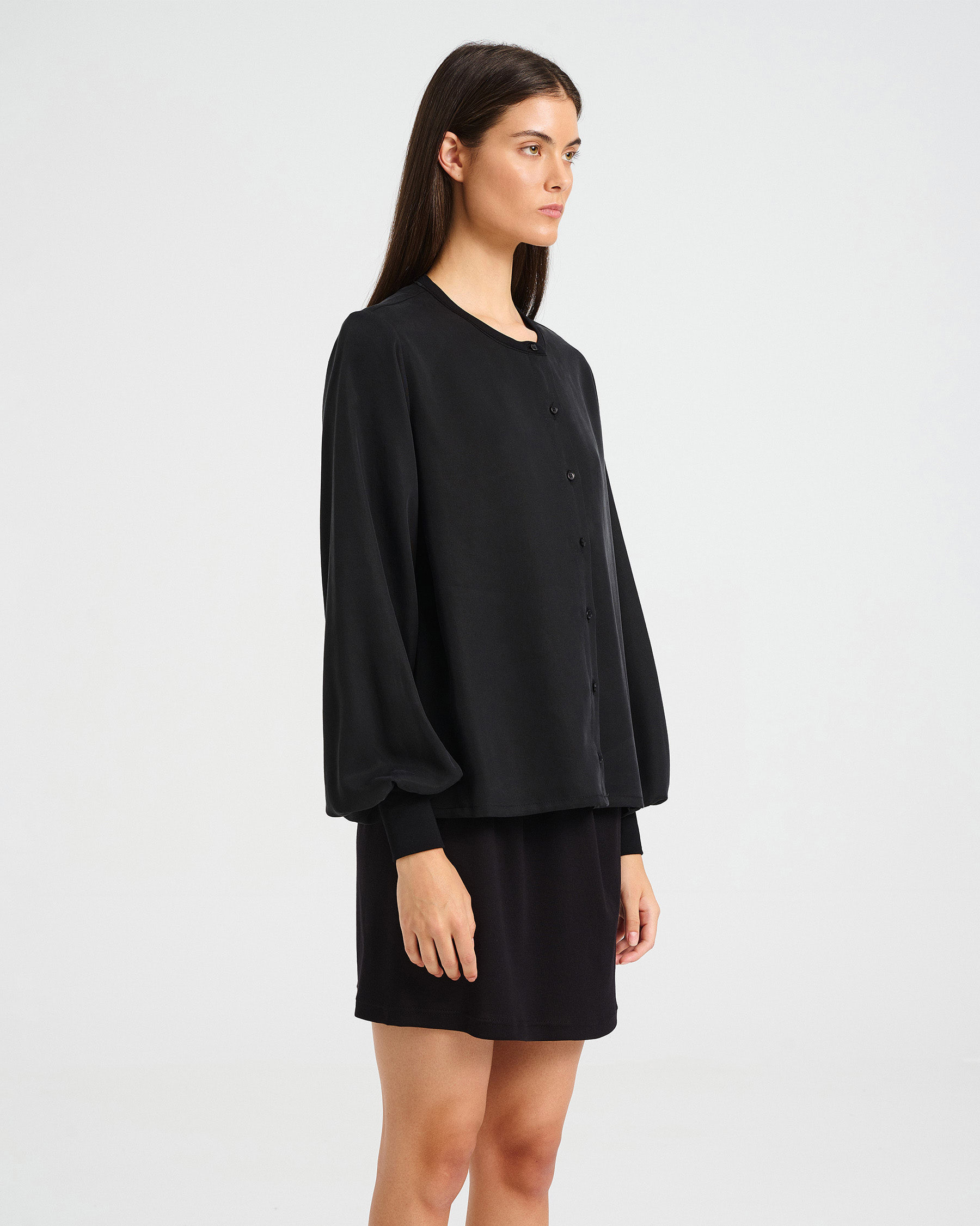 Viscose Button-Front Top with Cuffed Sleeves - 006692526 - image 3