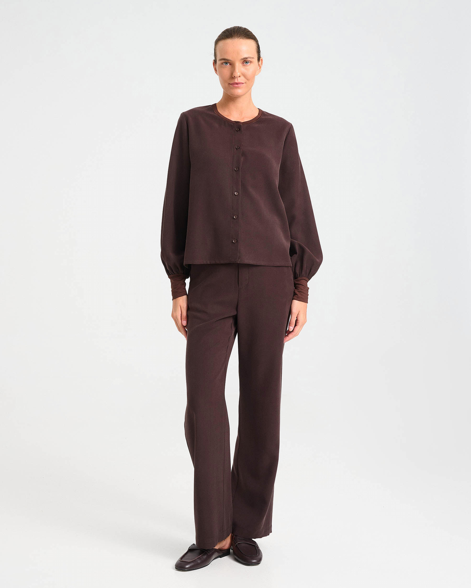 Viscose Button-Front Top with Cuffed Sleeves - 006692526 - image 5