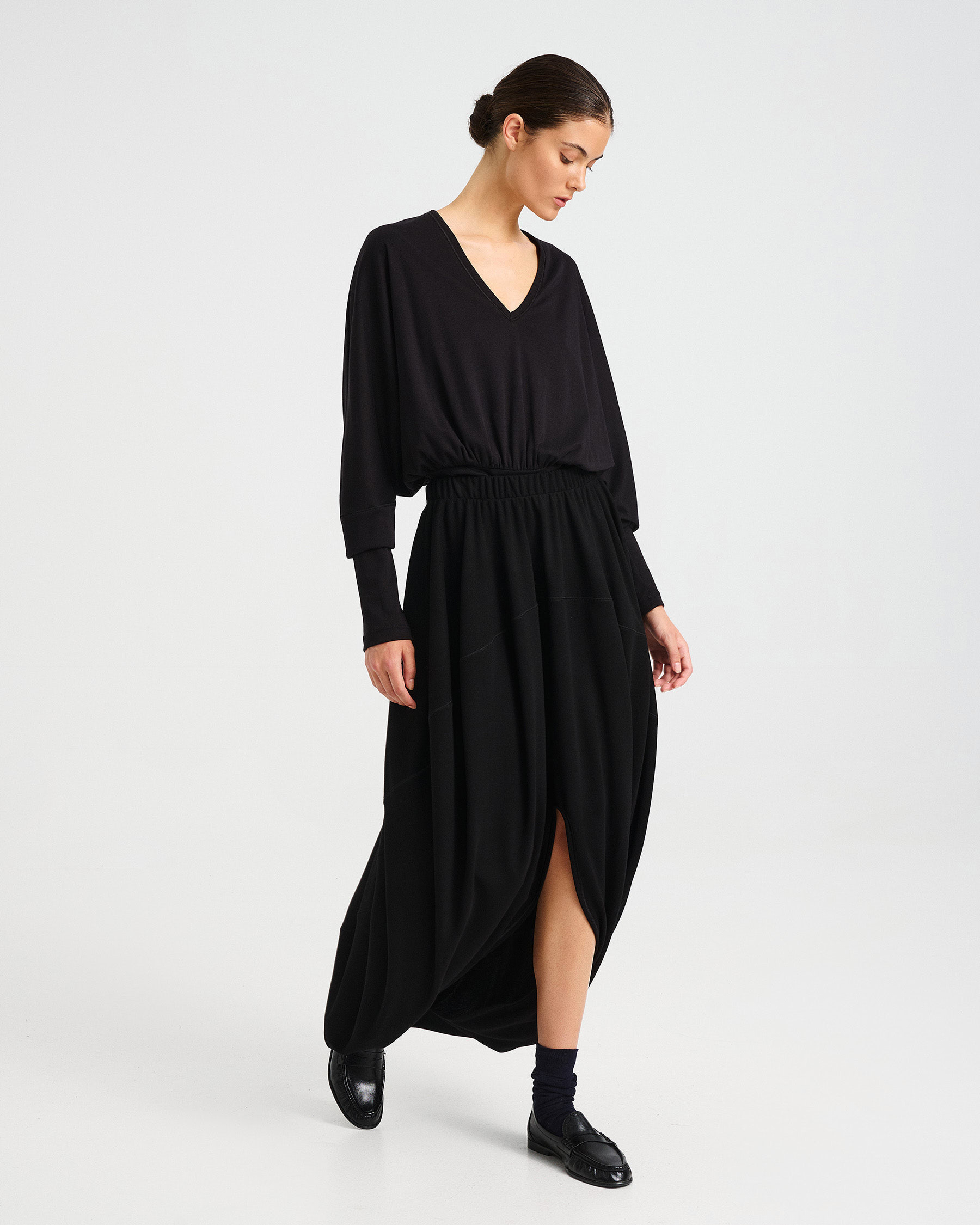 Asymmetric Punto di Roma Balloon Midi Skirt - 006734112 - image 6