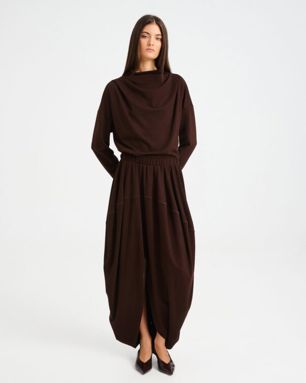Asymmetric Punto di Roma Balloon Midi Skirt - 006734112 - image 1