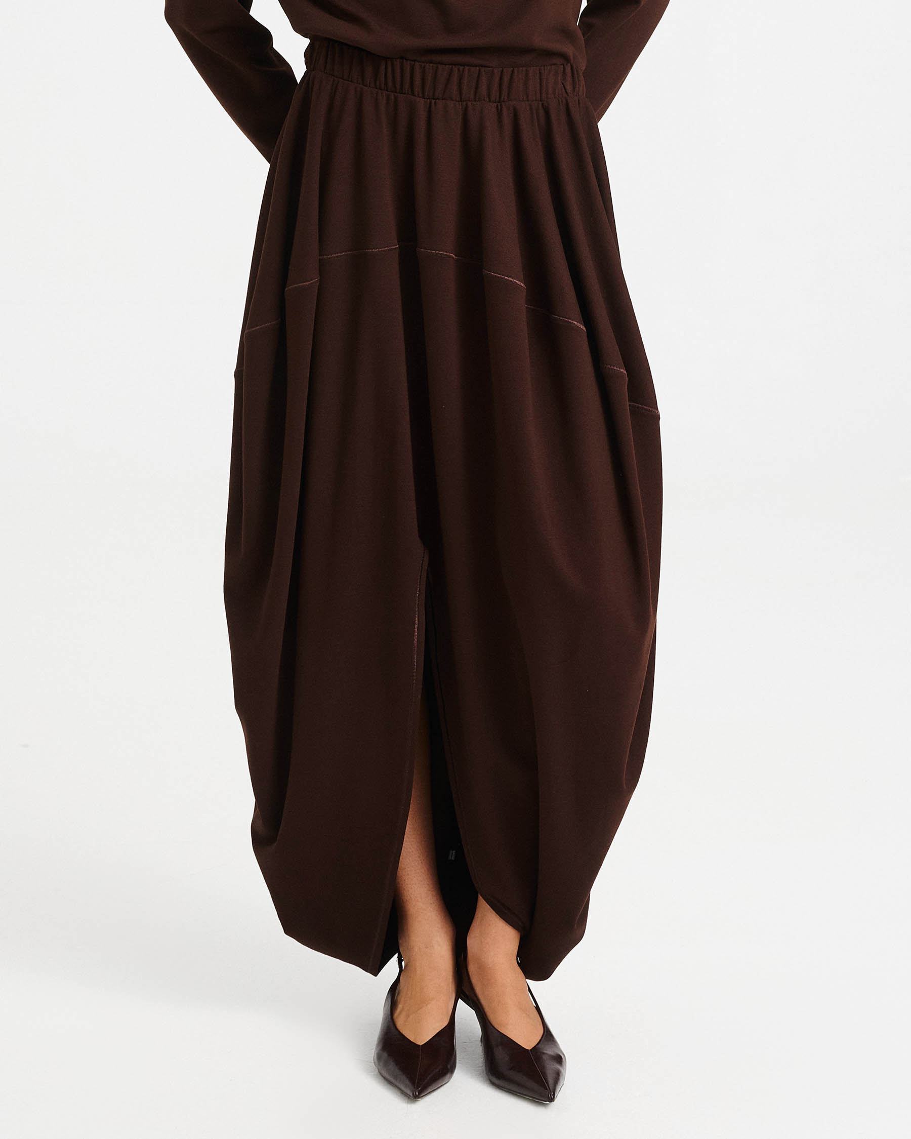 Asymmetric Punto di Roma Balloon Midi Skirt - 006734112 - image 2