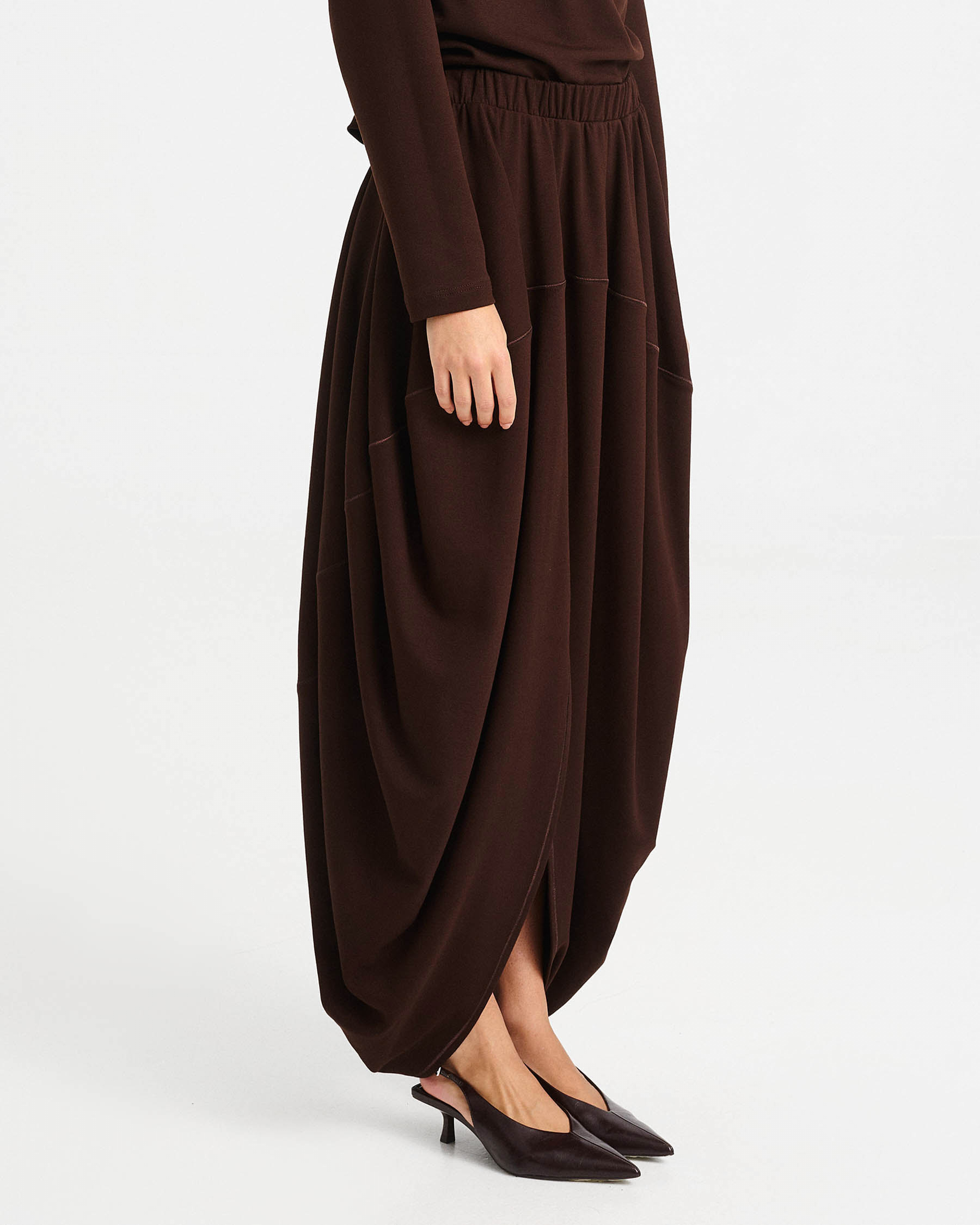 Asymmetric Punto di Roma Balloon Midi Skirt - 006734112 - image 3