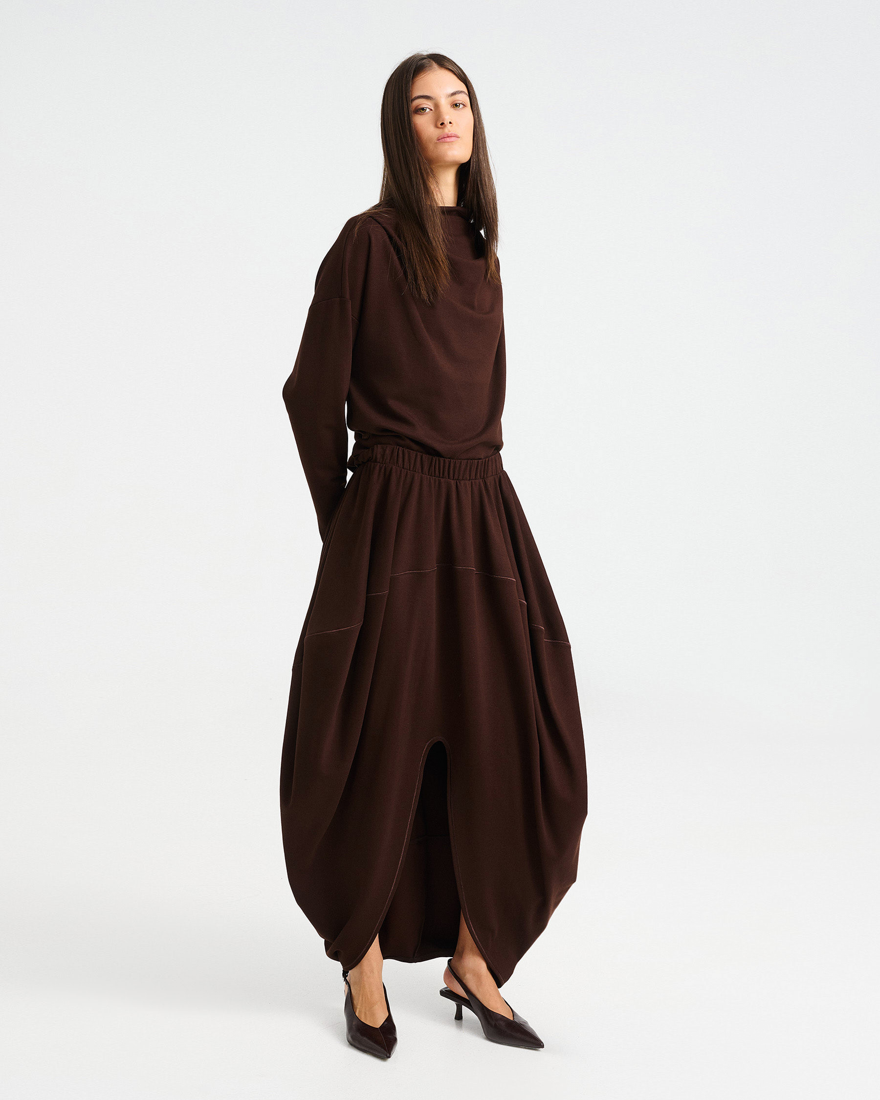 Asymmetric Punto di Roma Balloon Midi Skirt - 006734112 - image 5
