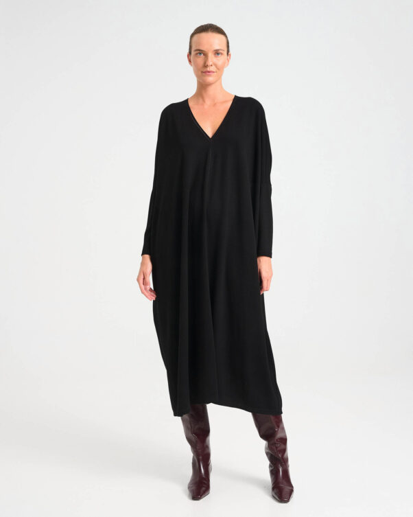 Oversized Punto di Roma Midi Dress with V-Neck - 006735926 - image 1