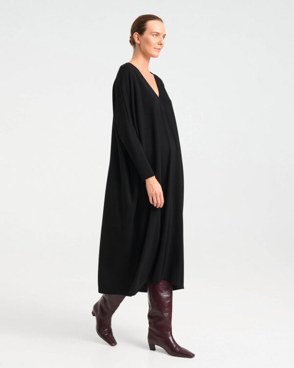 Oversized Punto di Roma Midi Dress with V-Neck - 006735926 - image 2