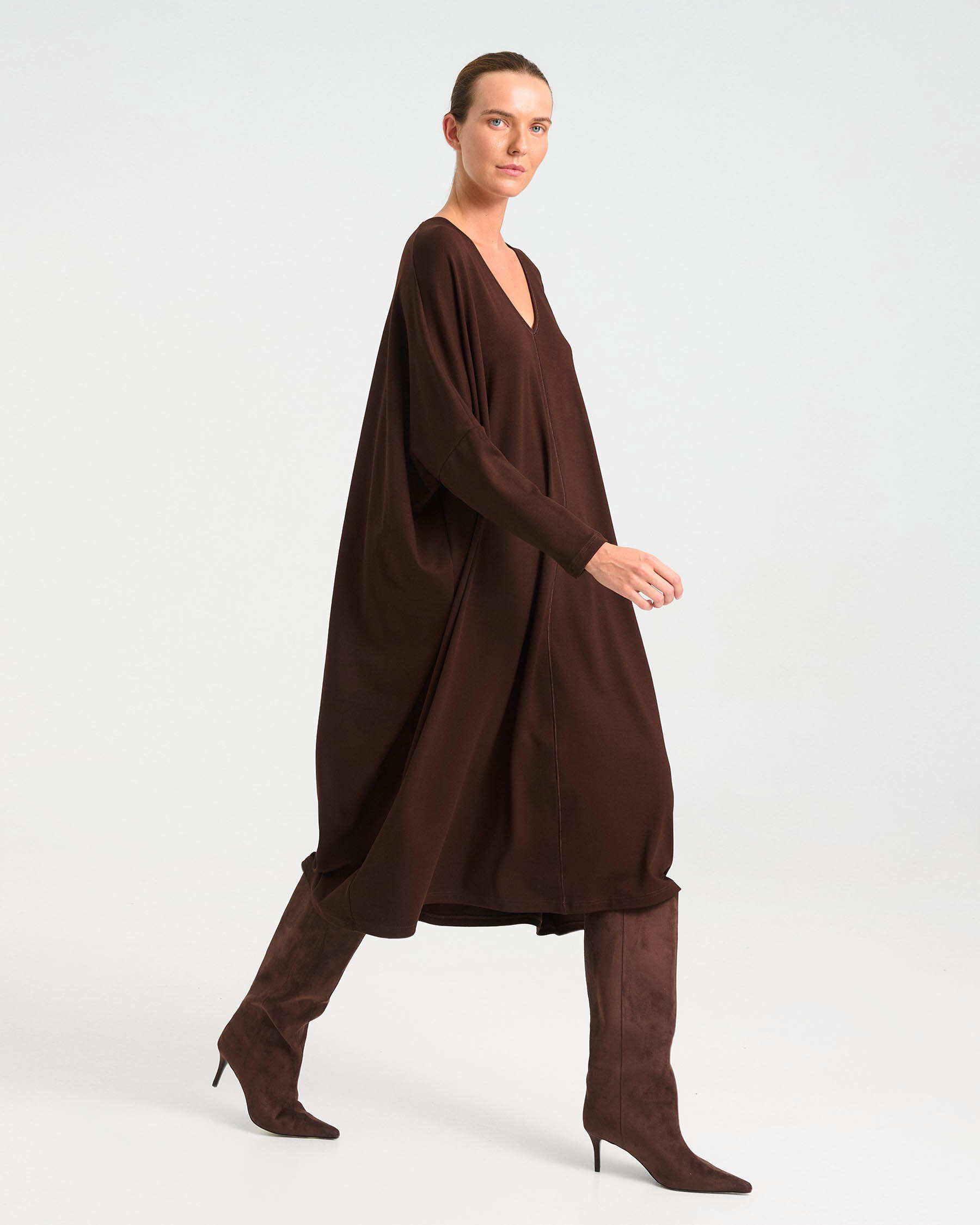 Oversized Punto di Roma Midi Dress with V-Neck - 006735926 - image 5