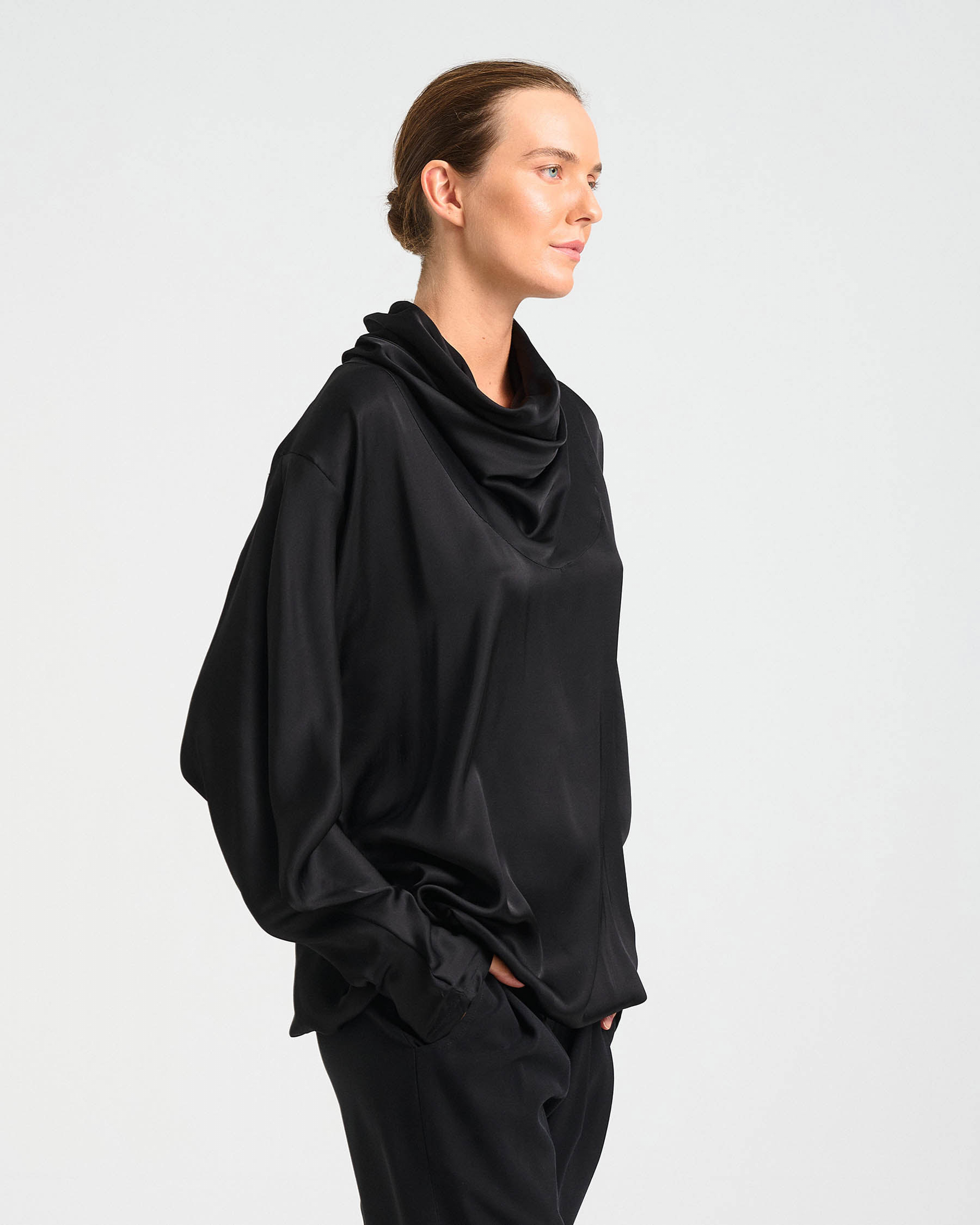 Satin Top with Draped High Neck - 006751189 - image 6