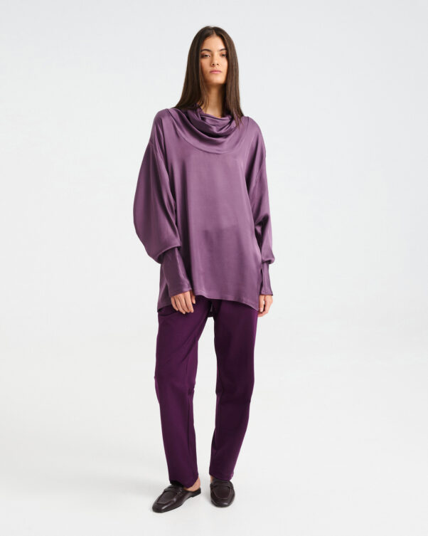 Satin Top with Draped High Neck - 006751189 - image 1