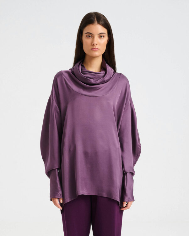 Satin Top with Draped High Neck - 006751189 - image 2
