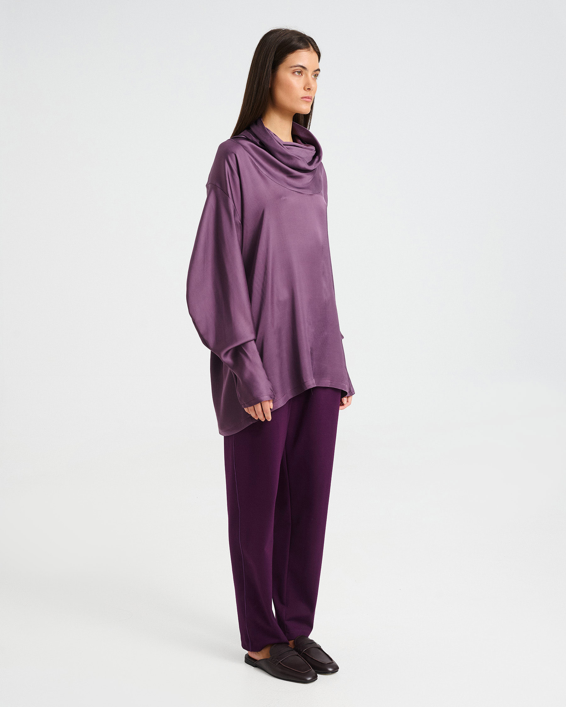 Satin Top with Draped High Neck - 006751189 - image 3
