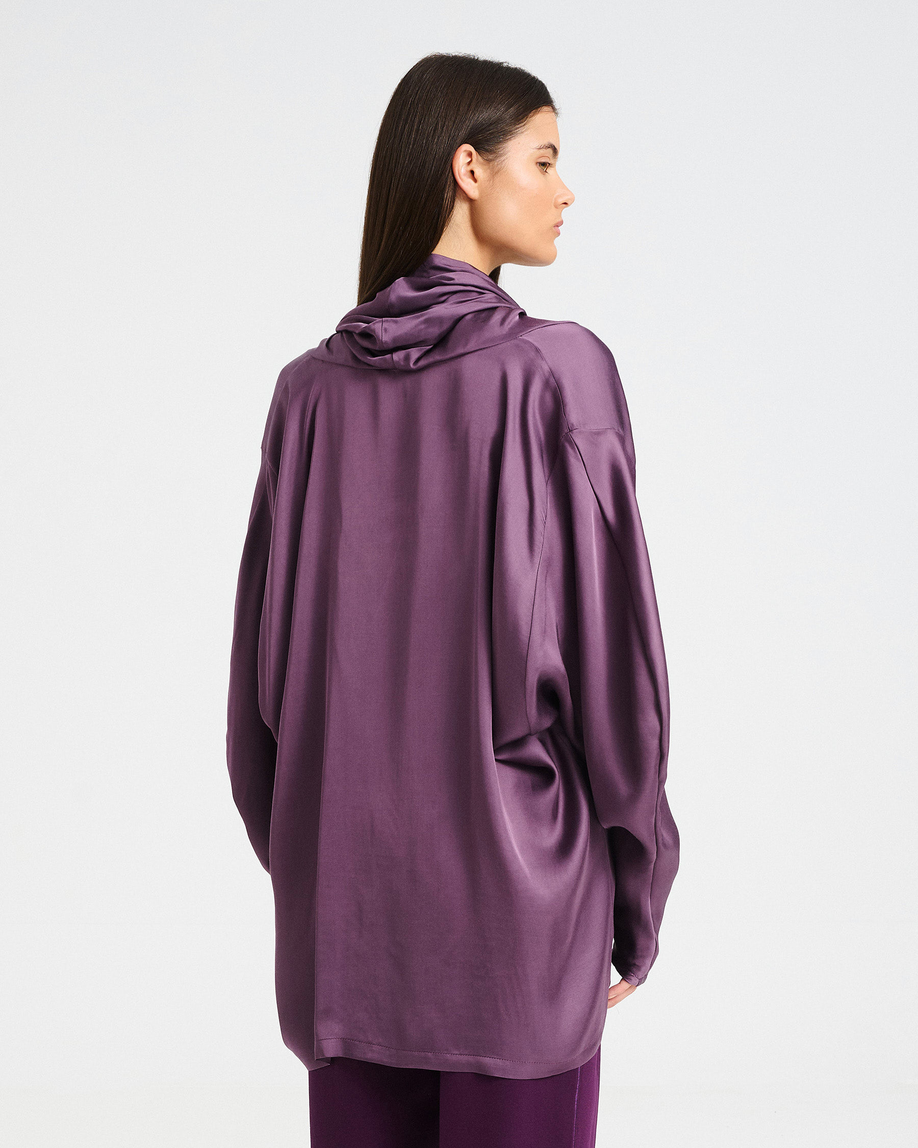 Satin Top with Draped High Neck - 006751189 - image 4