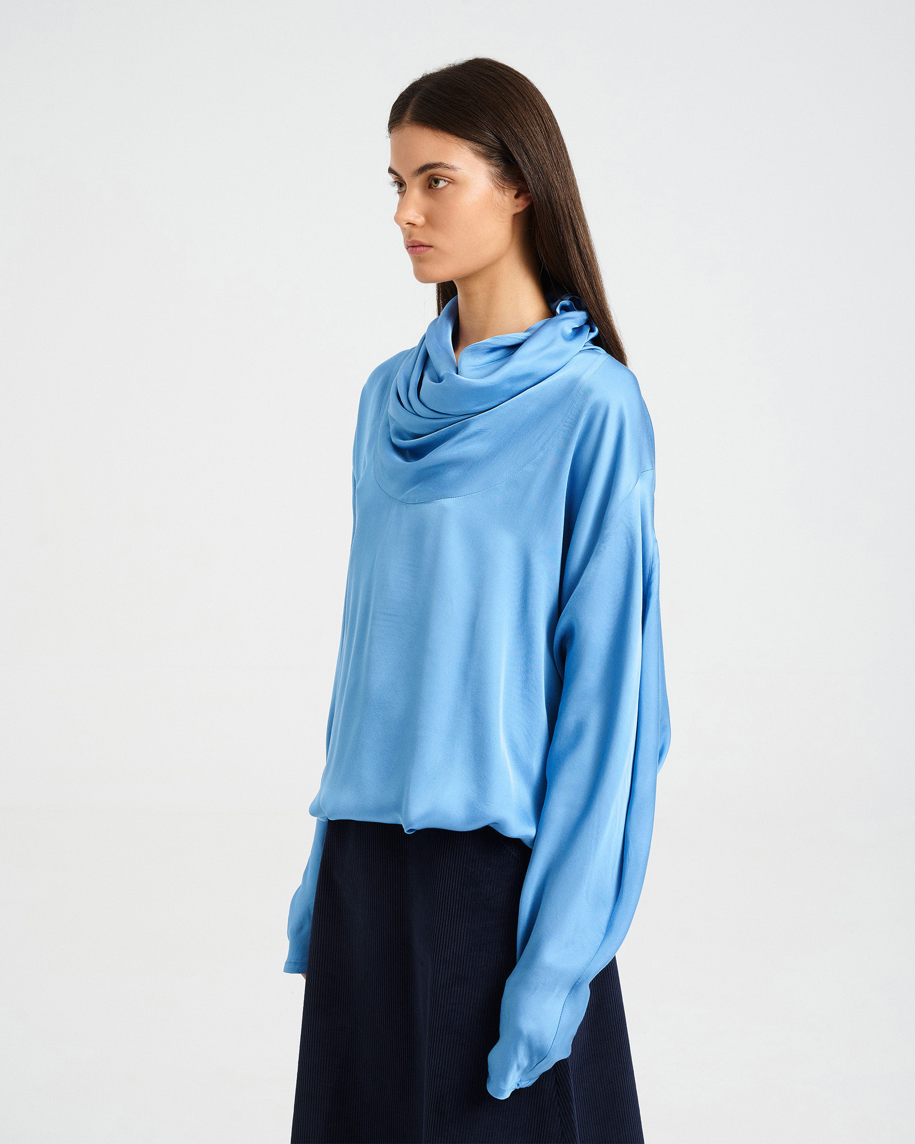 Satin Top with Draped High Neck - 006751189 - image 7