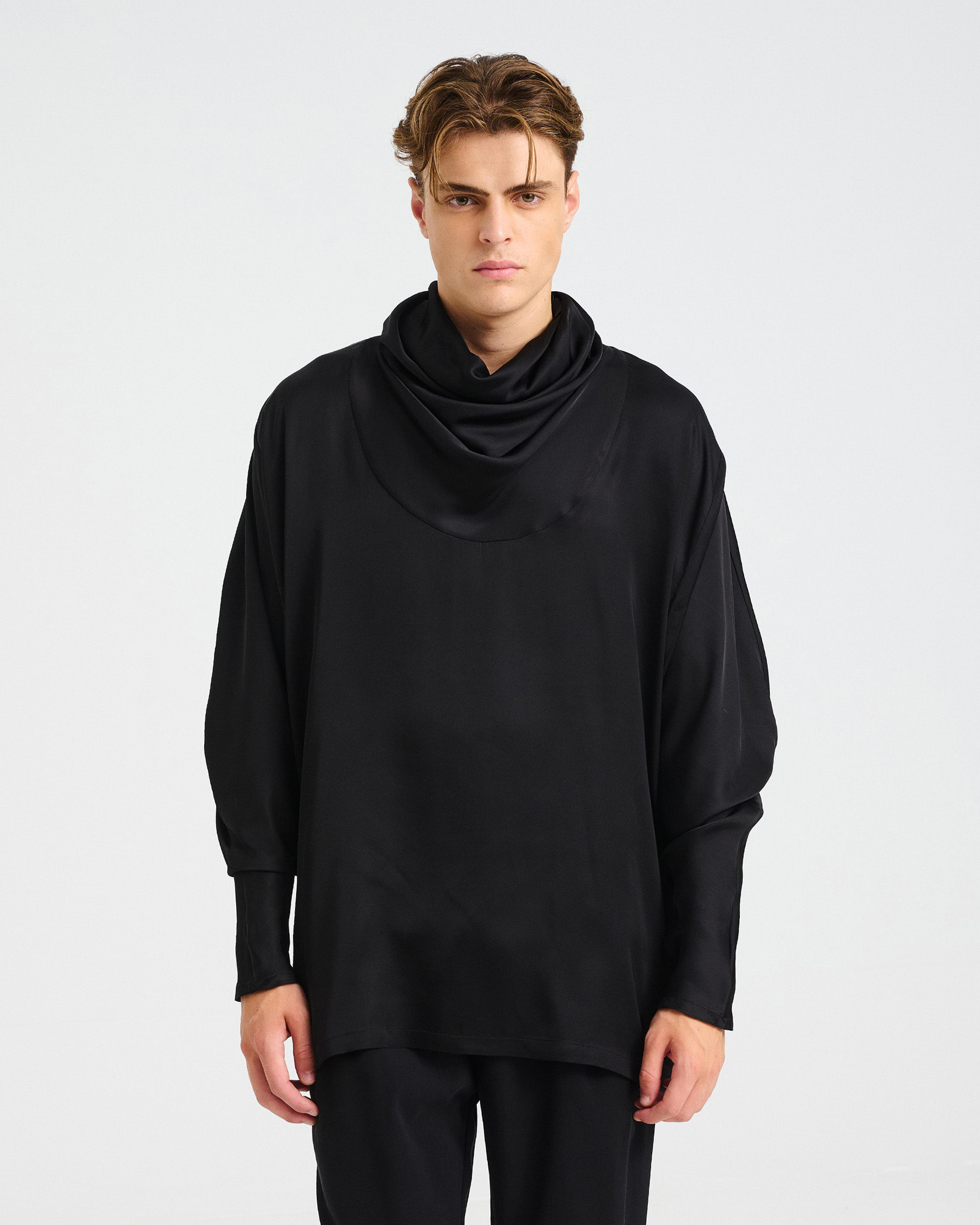 Satin Top with Draped High Neck - 006751189m - image 5