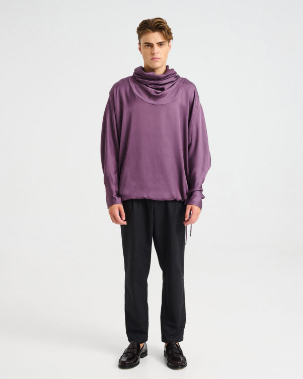 Satin Top with Draped High Neck - 006751189m - image 1